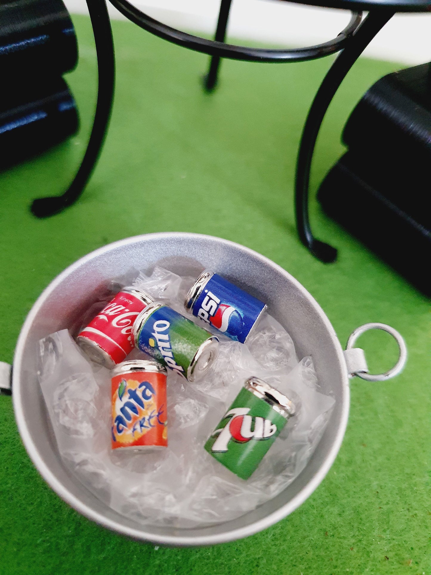 Dolls House Party Soft Drinks Bucket with Ice and Cans, Miniature Drinks Bucket