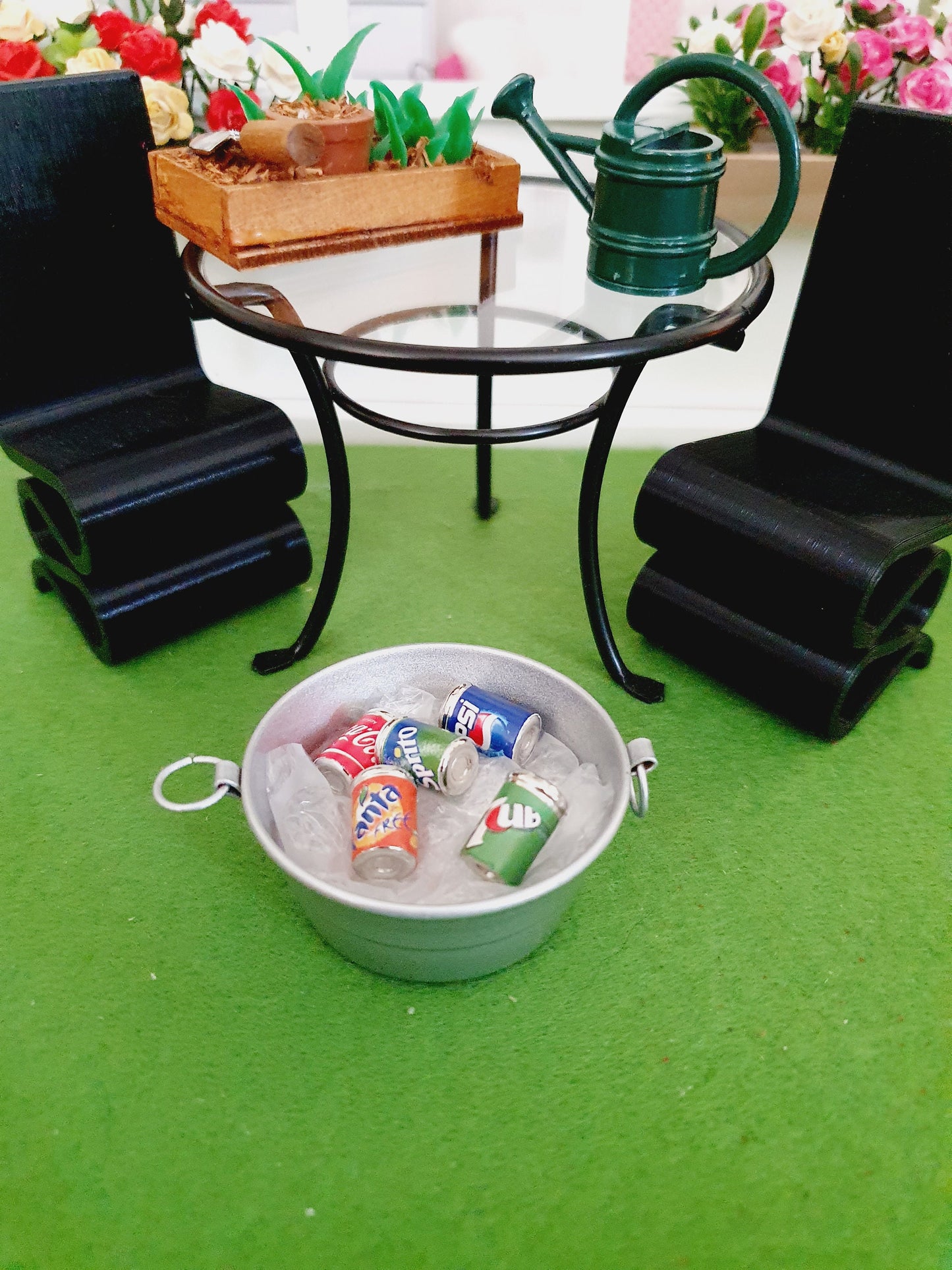 Dolls House Party Soft Drinks Bucket with Ice and Cans, Miniature Drinks Bucket