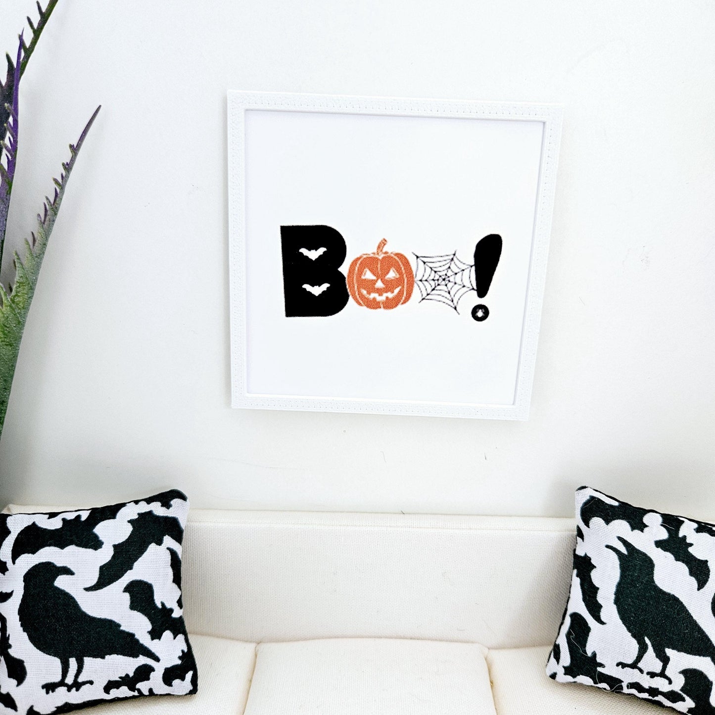 Dolls House Modern Framed Wall Art, Halloween Boo! print, 12th scale, miniature wall picture for any room