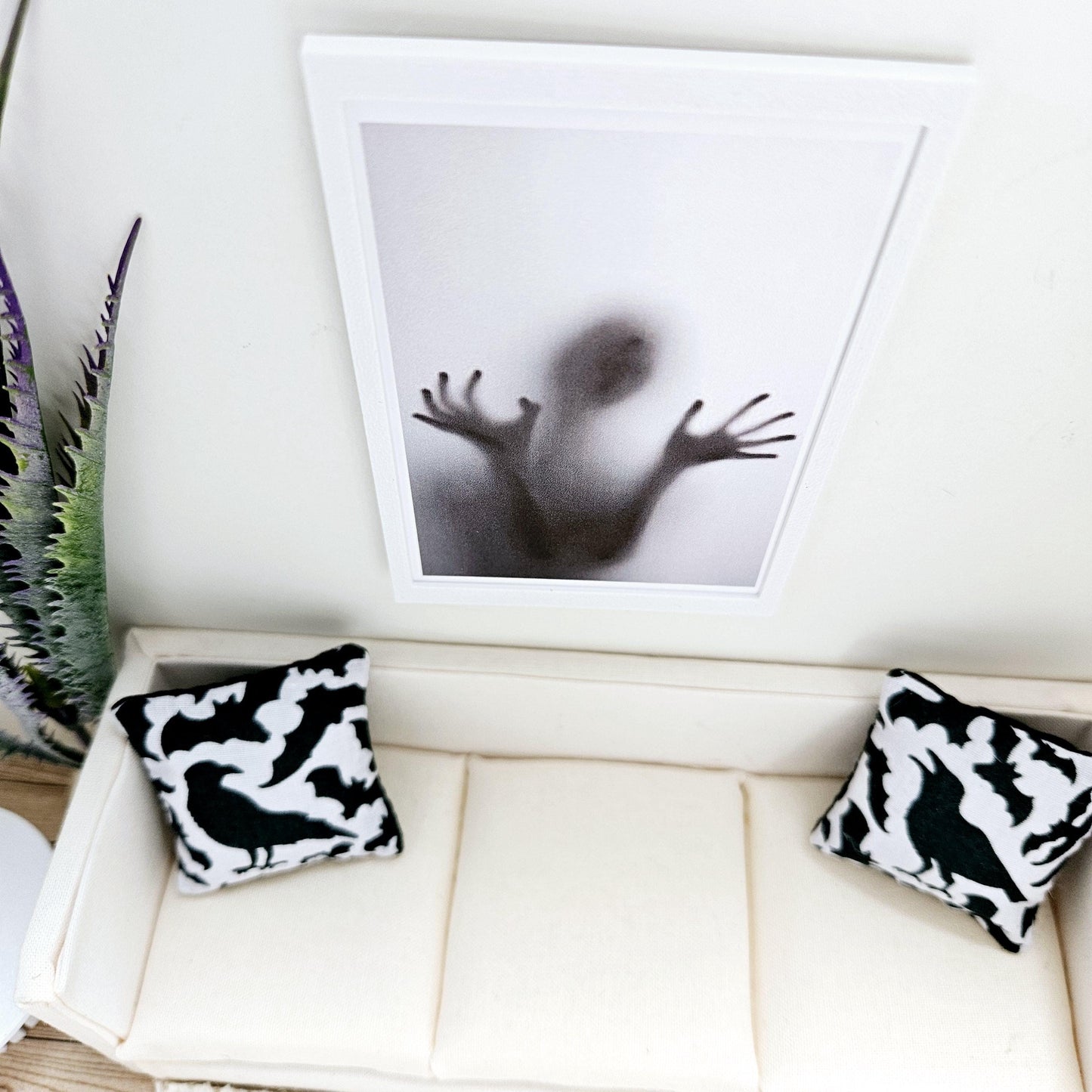 Dolls House Modern Framed Wall Art, Halloween spooky print, 12th scale, miniature wall picture for any room