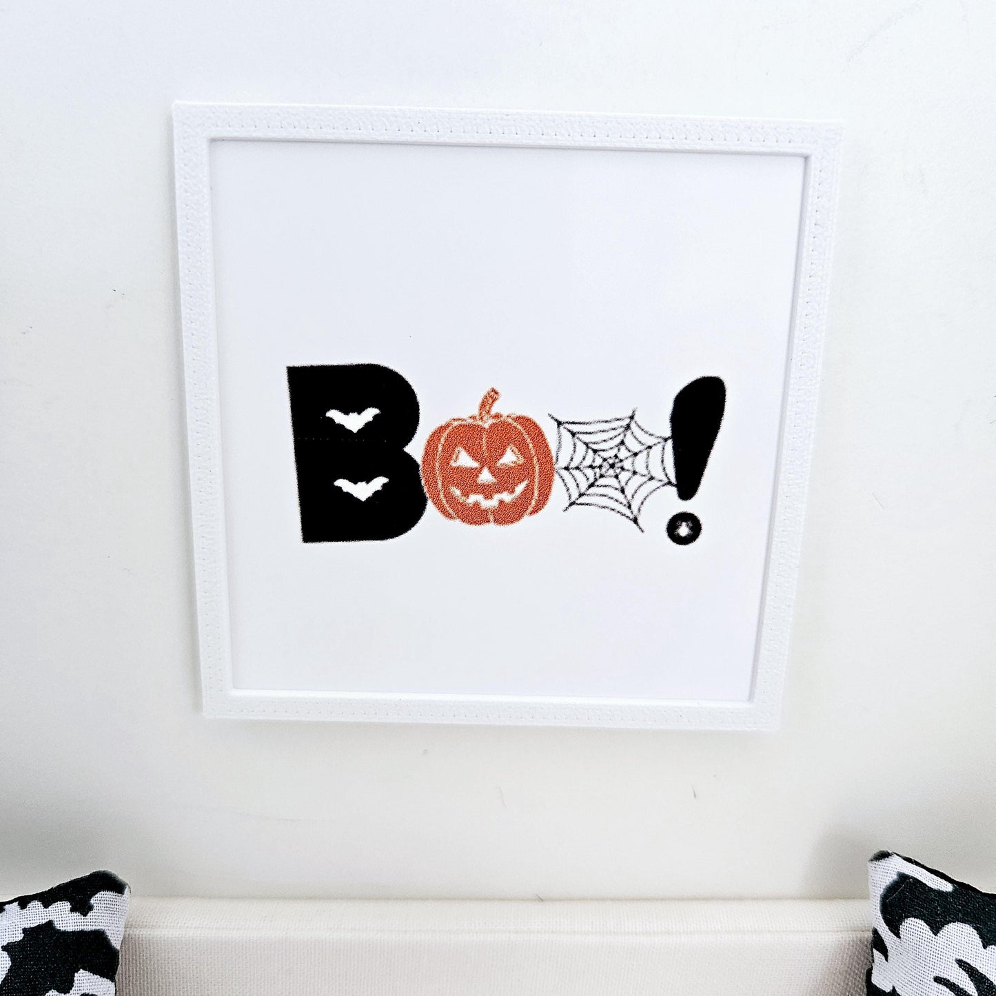 Dolls House Modern Framed Wall Art, Halloween Boo! print, 12th scale, miniature wall picture for any room
