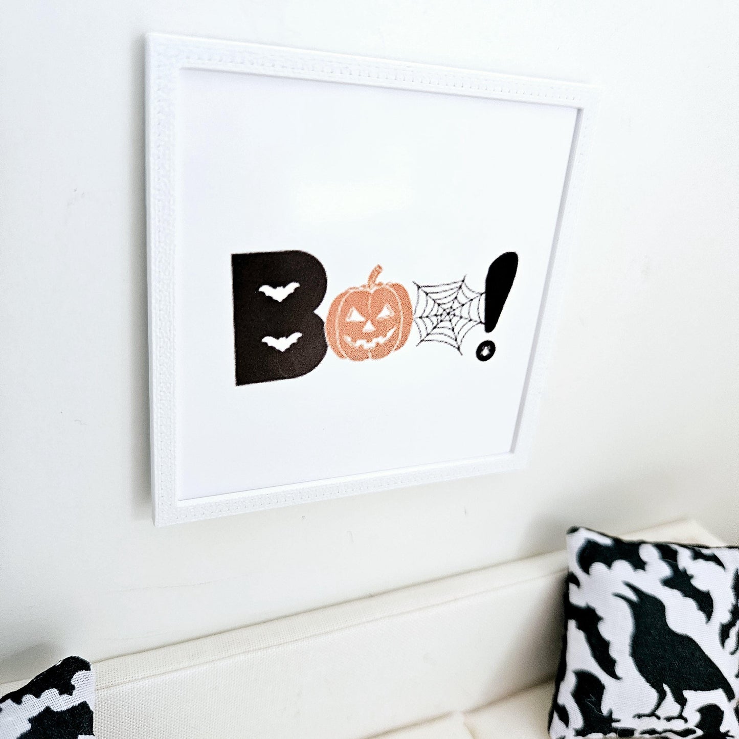 Dolls House Modern Framed Wall Art, Halloween Boo! print, 12th scale, miniature wall picture for any room