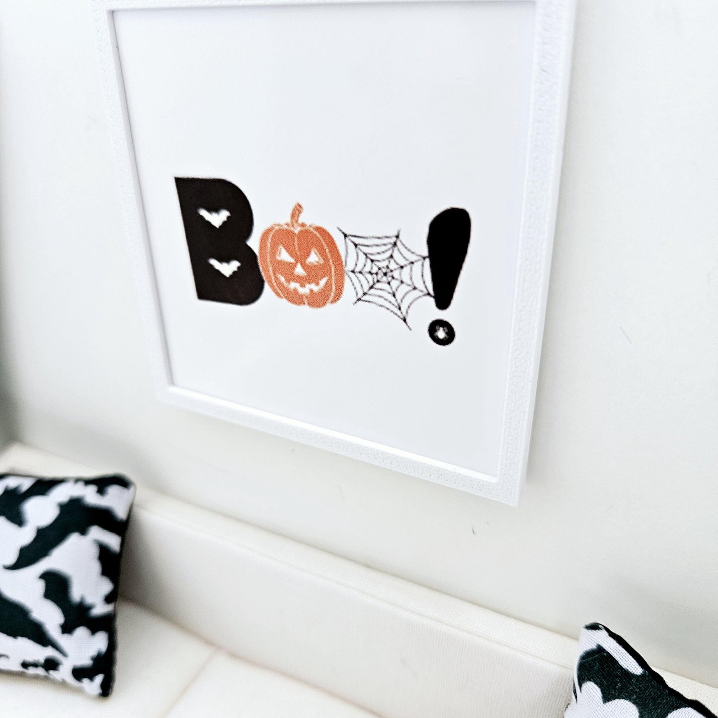 Dolls House Modern Framed Wall Art, Halloween Boo! print, 12th scale, miniature wall picture for any room