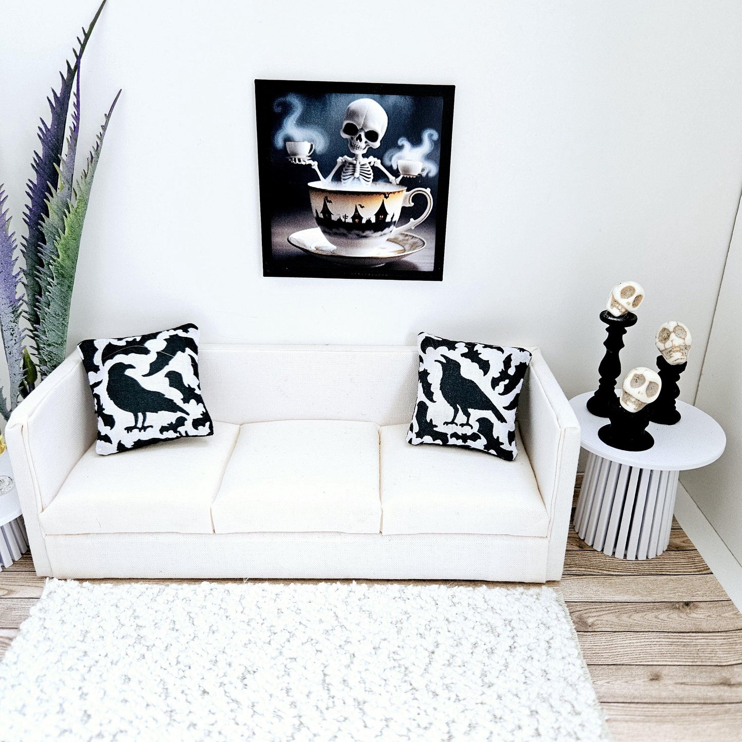 Dolls House Modern Framed Wall Art, Halloween skeleton print, 12th scale, miniature wall picture for any room