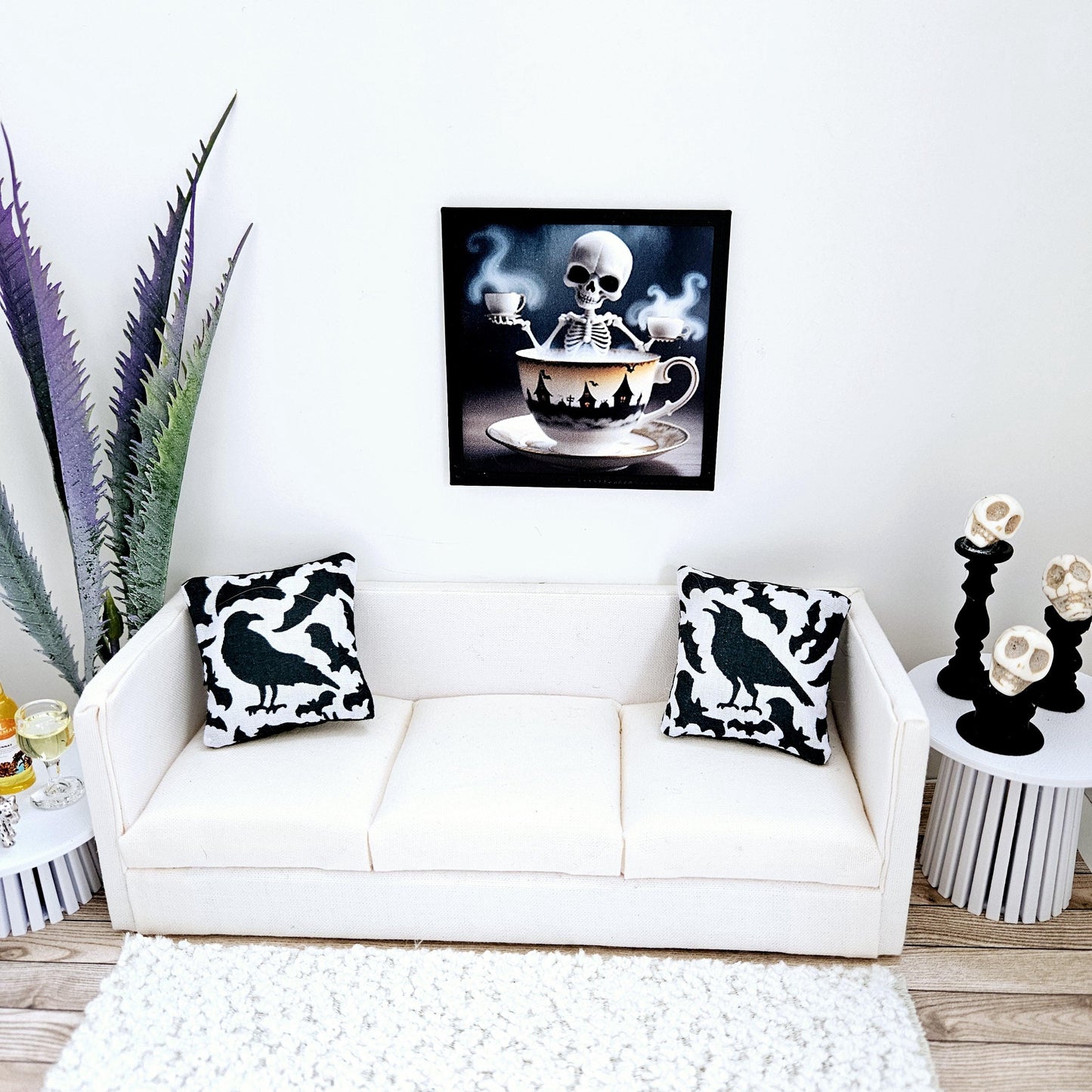 Dolls House Modern Framed Wall Art, Halloween skeleton print, 12th scale, miniature wall picture for any room