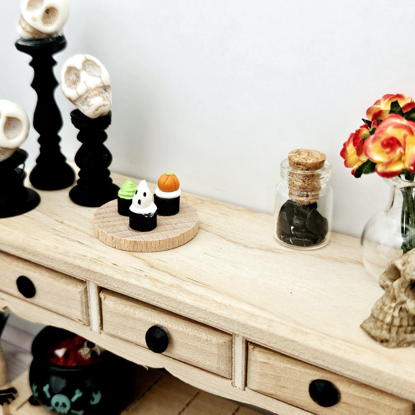 Dolls House Halloween Wooden Sideboard with accessories, 1:12th Scale, Miniature Halloween
