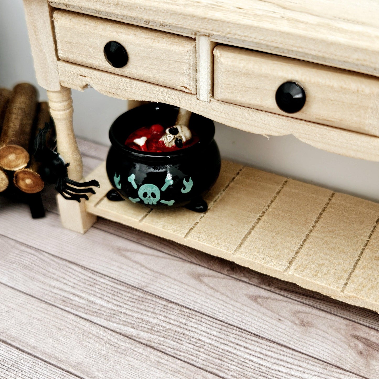 Dolls House Halloween Wooden Sideboard with accessories, 1:12th Scale, Miniature Halloween
