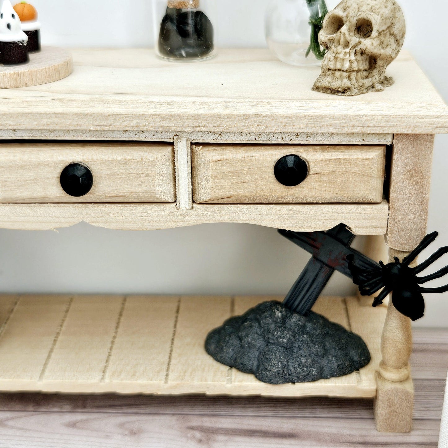 Dolls House Halloween Wooden Sideboard with accessories, 1:12th Scale, Miniature Halloween