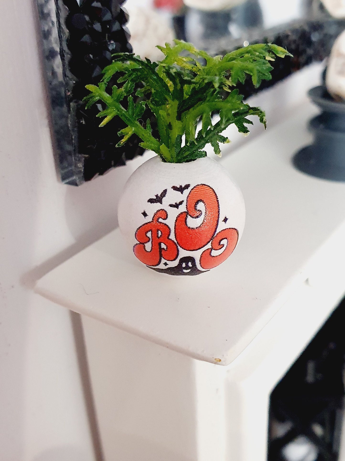 Dolls House Halloween Plant Pot with Plant 1:12th Scale, Miniature, Halloween