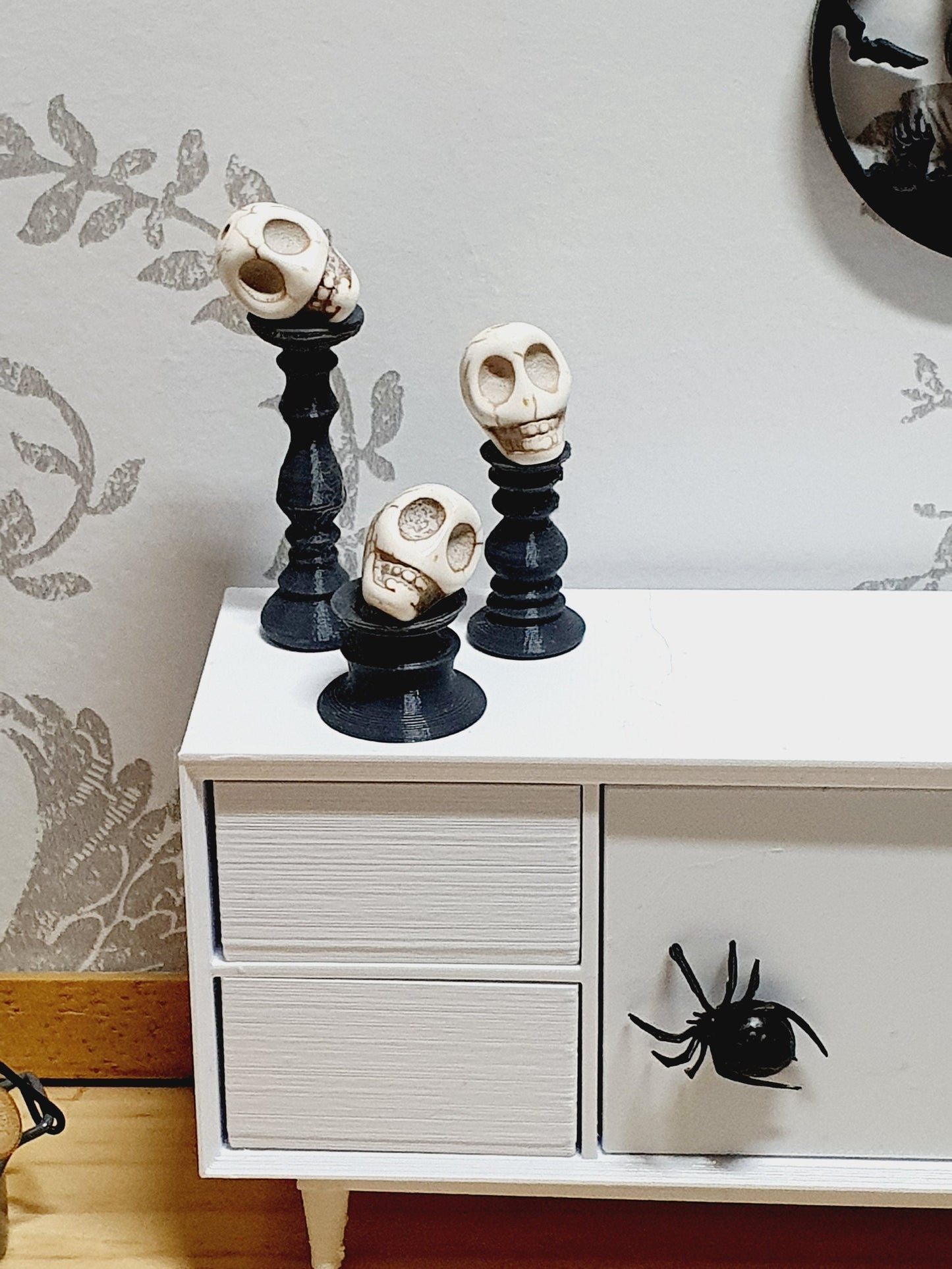 Dolls House Halloween Candles Set of 3 with Skulls looking different ways, Miniature Candles, 12th Scale Candles, Skulls, Choice of Colours