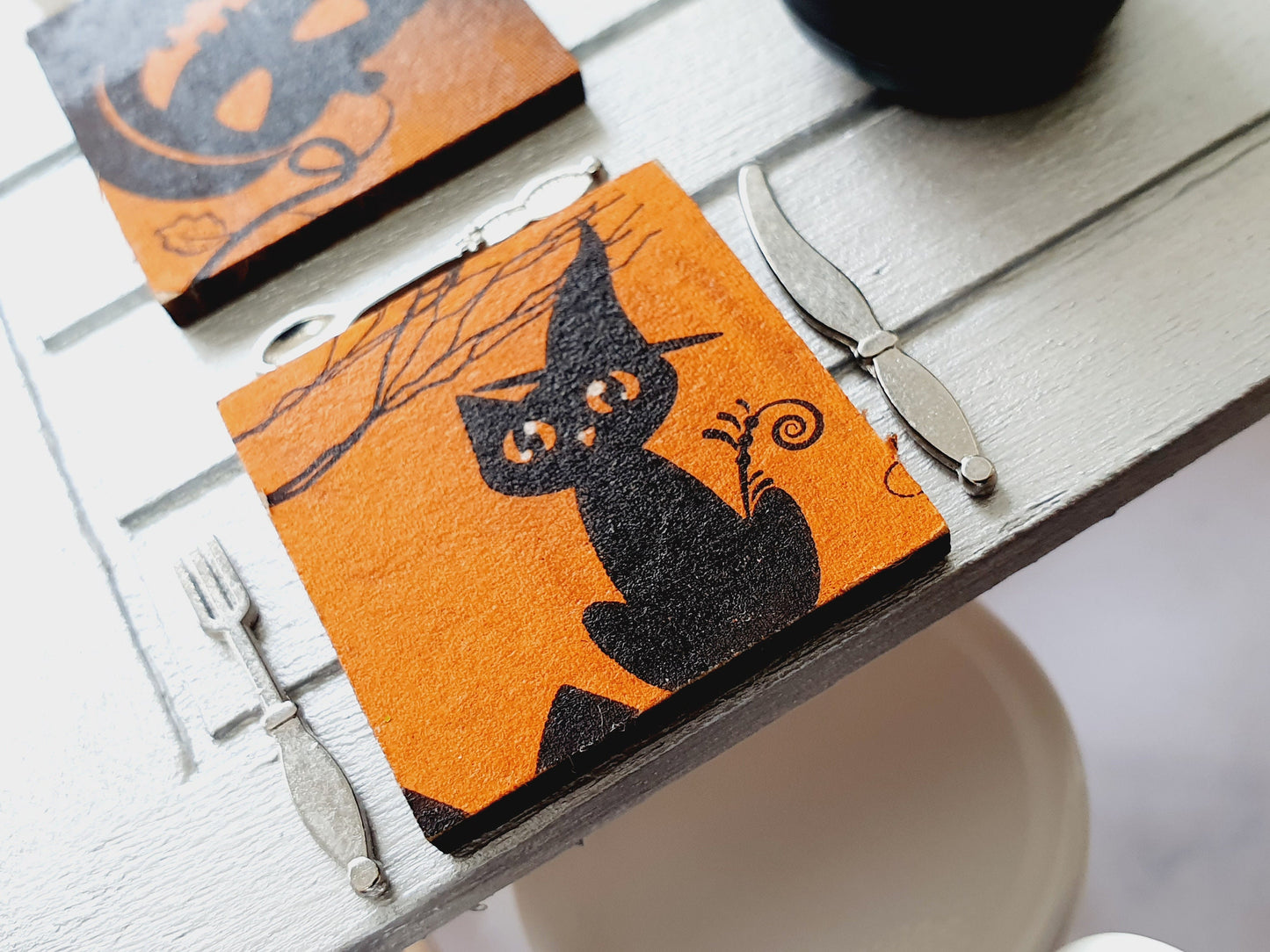 Dolls House Halloween wooden place mats, Set of 4, 1:12th Scale, Dollhouse Place Mats, Miniature