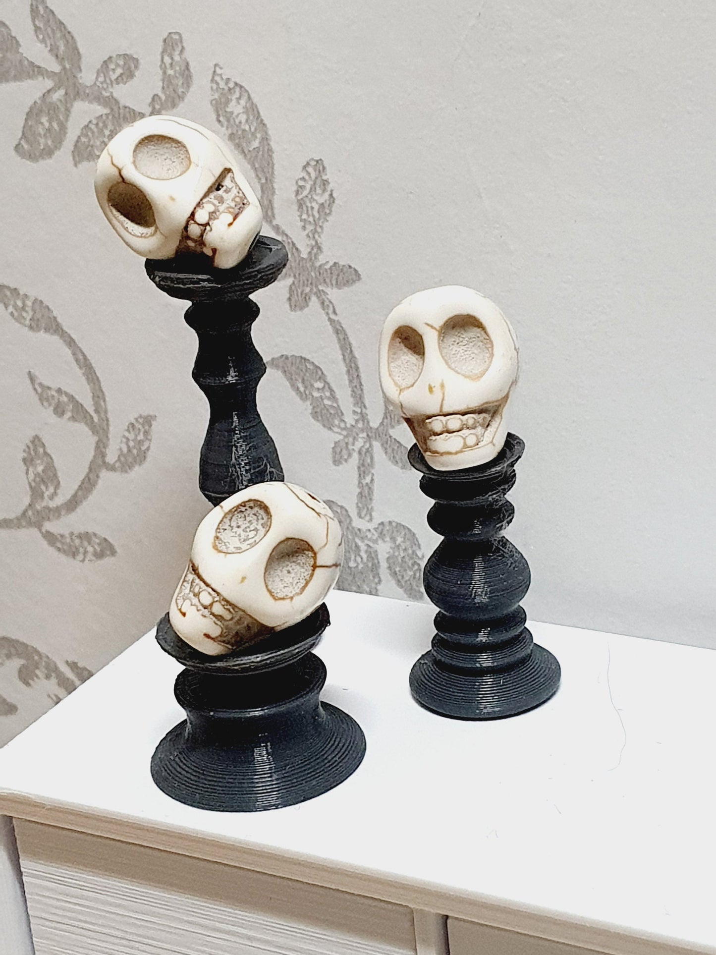 Dolls House Halloween Candles Set of 3 with Skulls looking different ways, Miniature Candles, 12th Scale Candles, Skulls, Choice of Colours