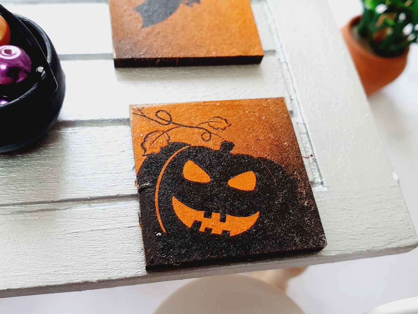 Dolls House Halloween wooden place mats, Set of 4, 1:12th Scale, Dollhouse Place Mats, Miniature