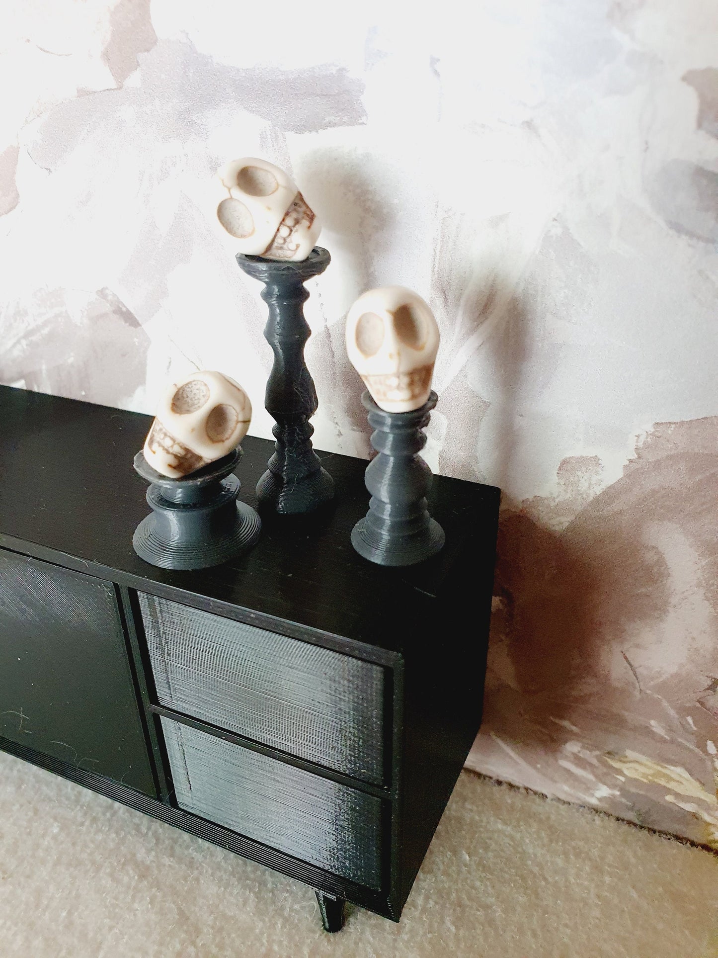 Dolls House Halloween Candles Set of 3 with Skulls looking different ways, Miniature Candles, 12th Scale Candles, Skulls, Choice of Colours