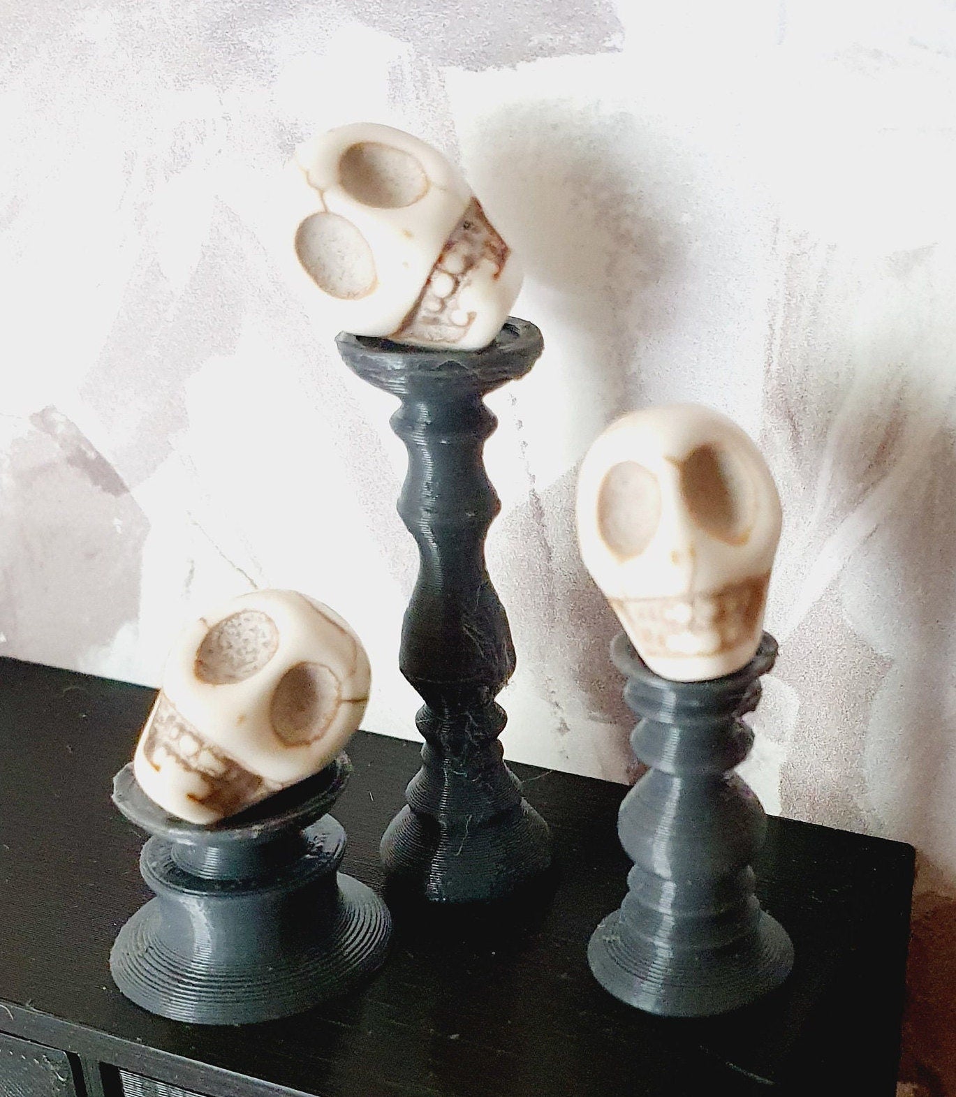 Dolls House Halloween Candles Set of 3 with Skulls looking different ways, Miniature Candles, 12th Scale Candles, Skulls, Choice of Colours