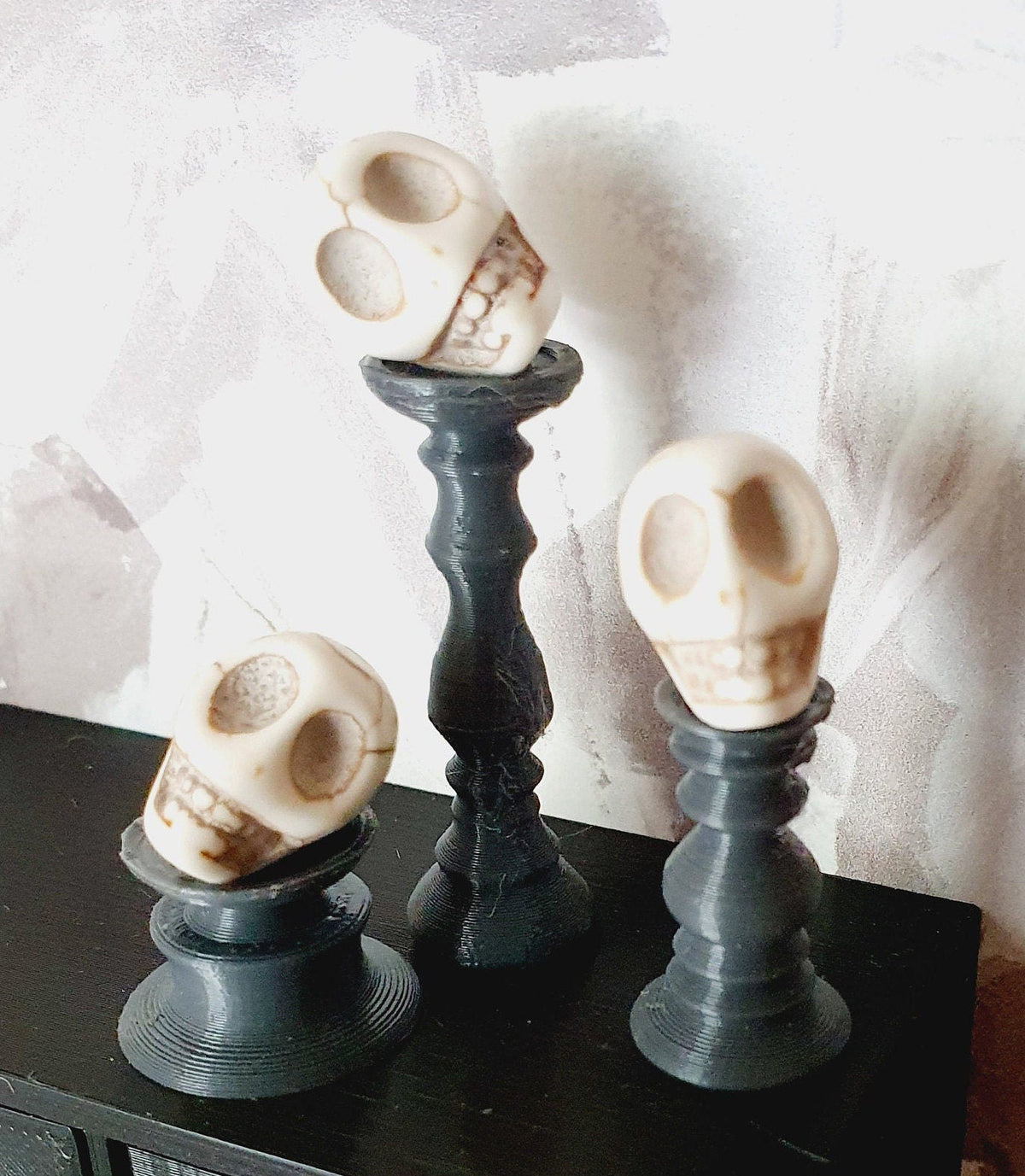 Dolls House Halloween Candles Set of 3 with Skulls looking different ways, Miniature Candles, 12th Scale Candles, Skulls, Choice of Colours