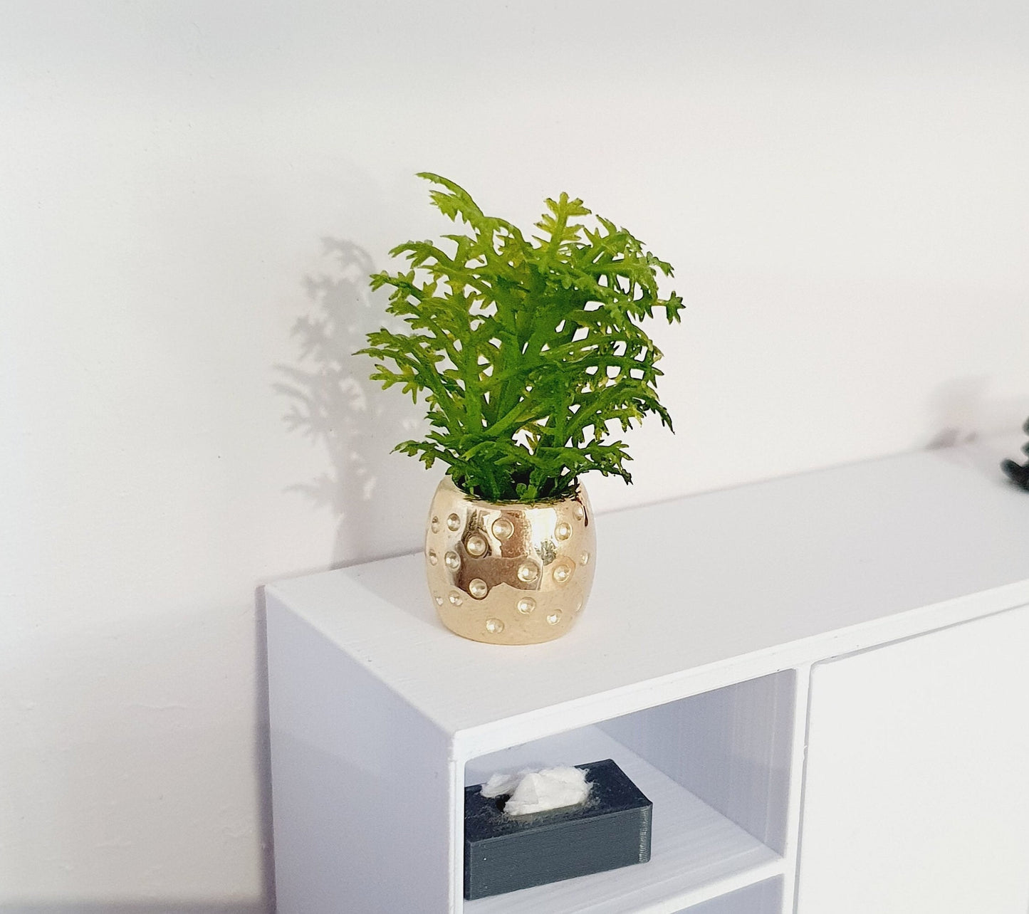 Dolls House Brass Plant Pot with Green Plant 1:12th Scale, Miniature