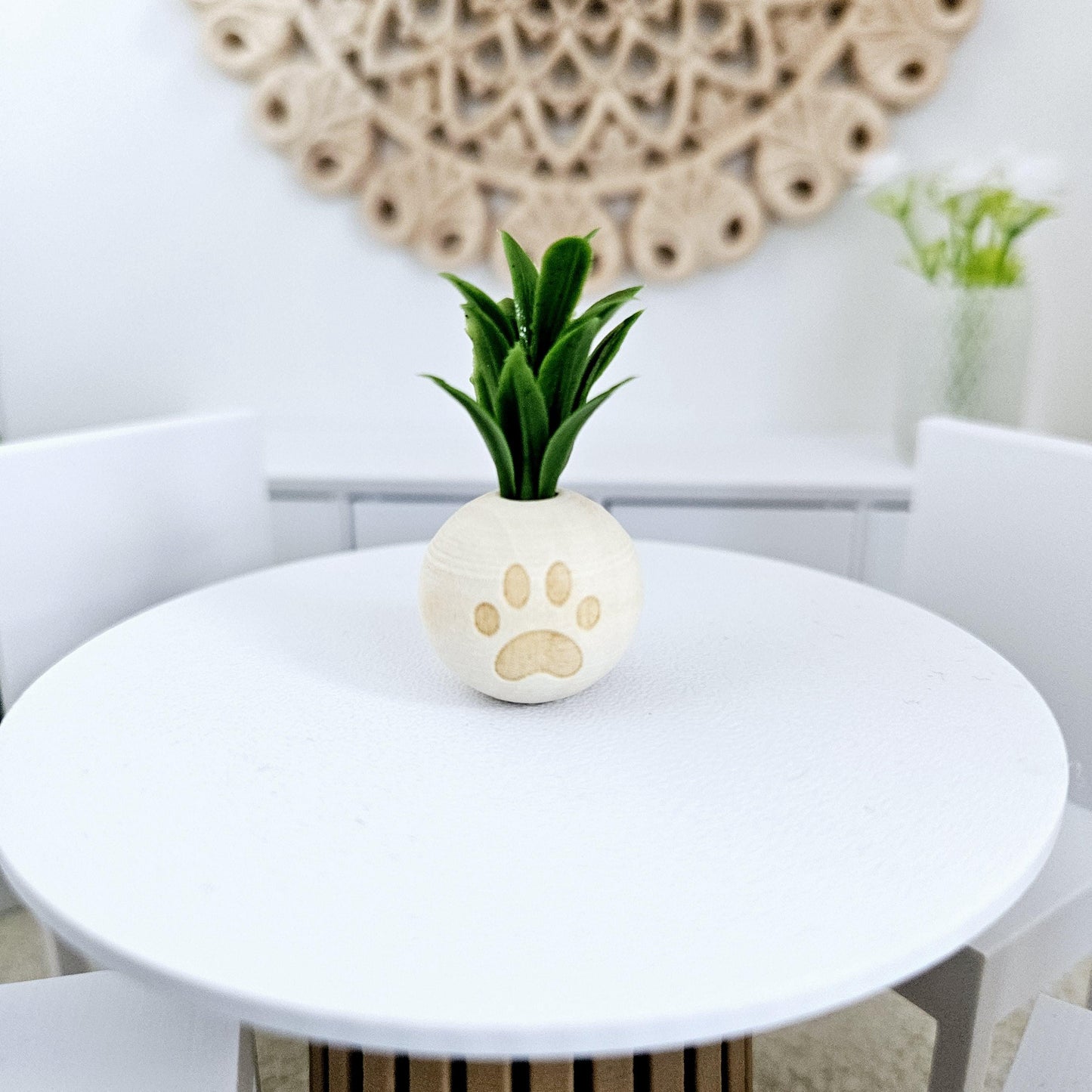 Dolls House Lovely wooden paw print plant pot with plant 1:12th Scale, Miniature Pot