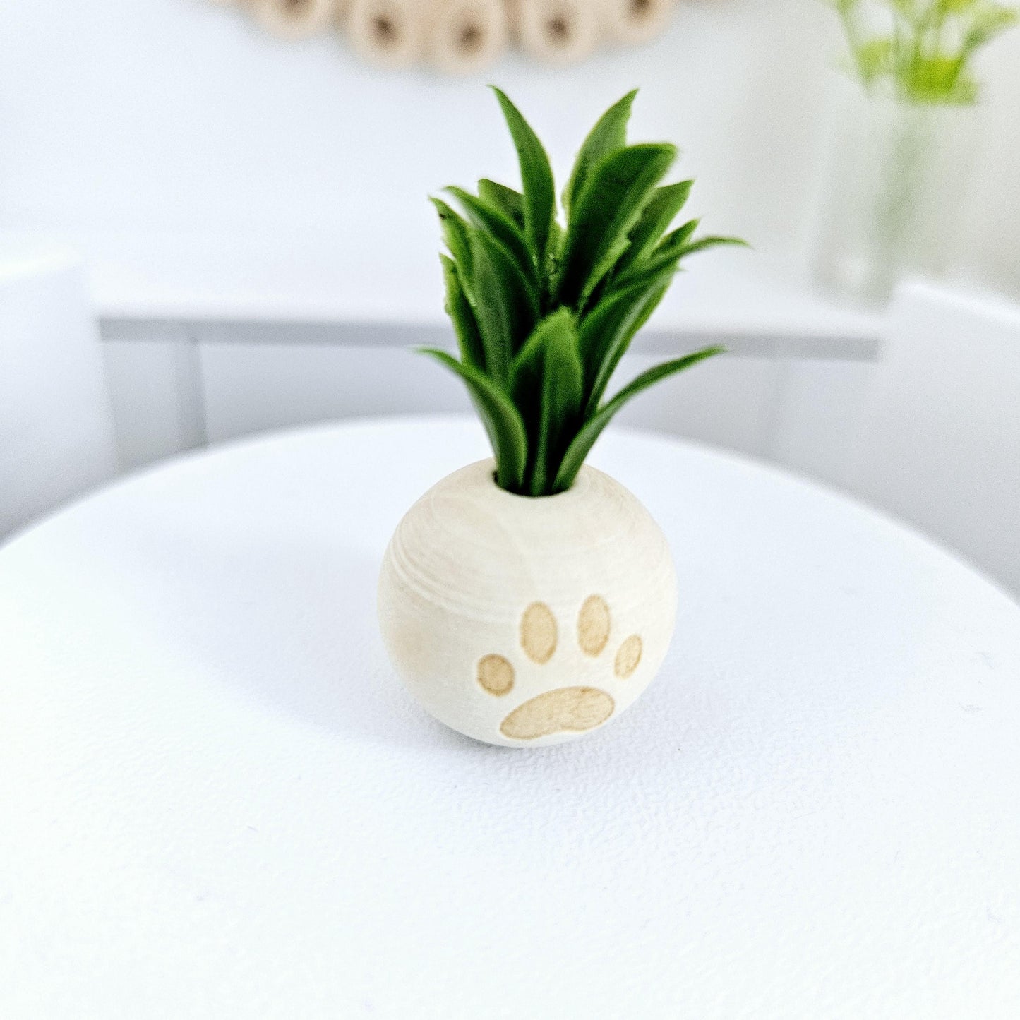 Dolls House Lovely wooden paw print plant pot with plant 1:12th Scale, Miniature Pot
