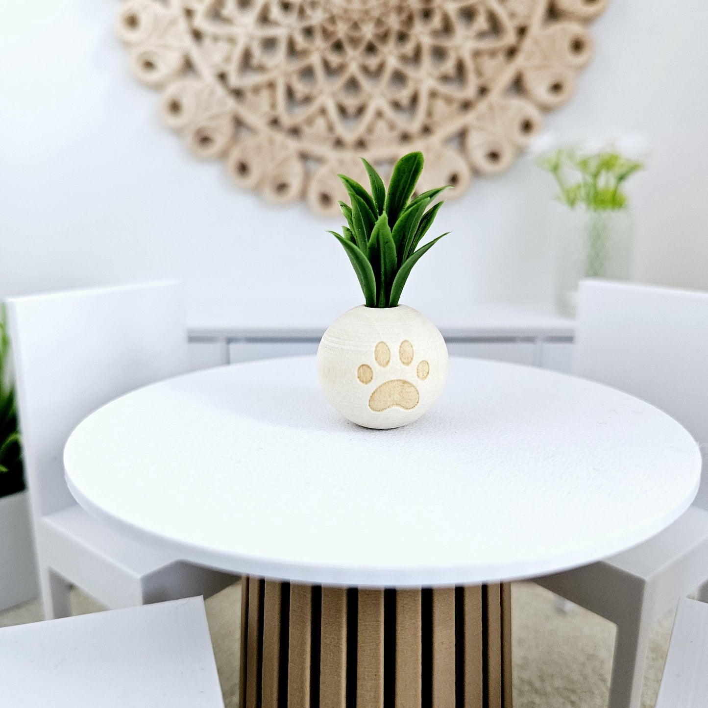 Dolls House Lovely wooden paw print plant pot with plant 1:12th Scale, Miniature Pot