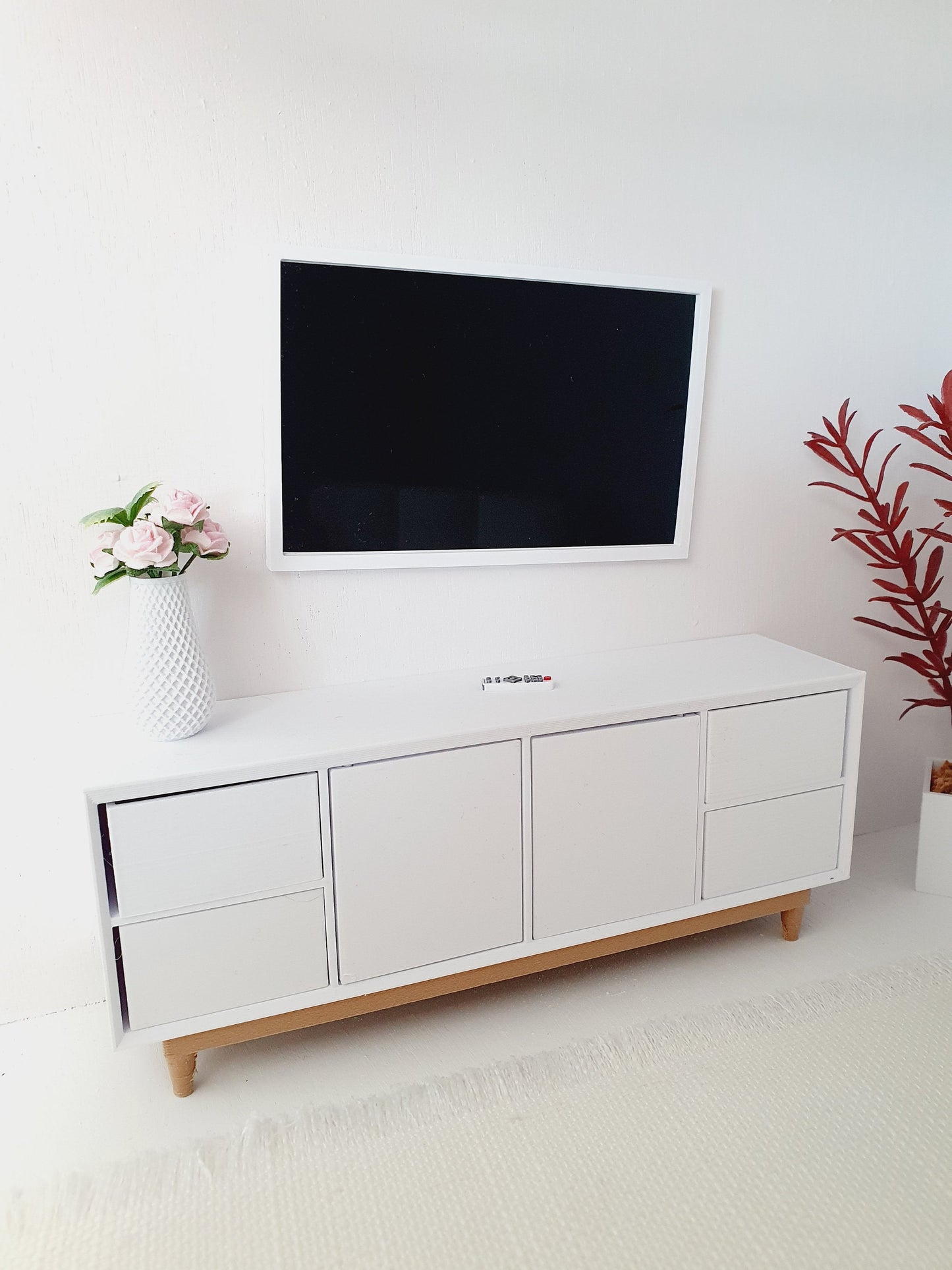 Dolls House Modern Flatscreen Television | Wall Mounted with Remote | Choice of Colours | 1:12 Scale Miniature