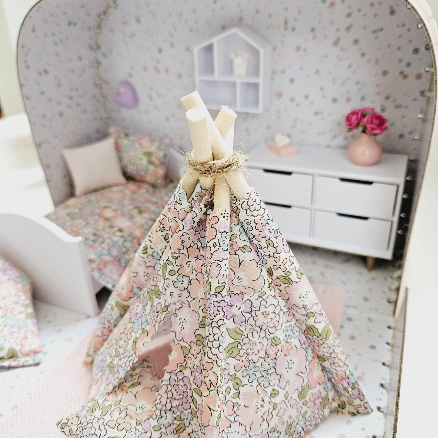 Dolls House in a Travel Suitcase, Pretty Liberty Michelle design, 12th Scale, Miniature case