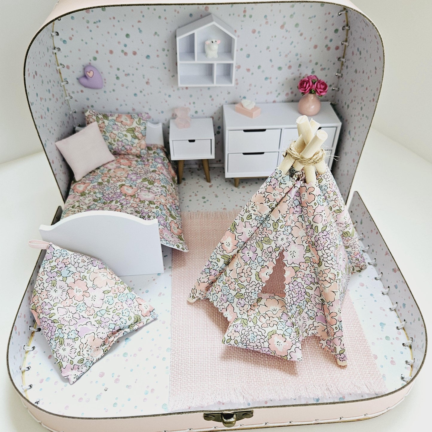 Dolls House in a Travel Suitcase, Pretty Liberty Michelle design, 12th Scale, Miniature case