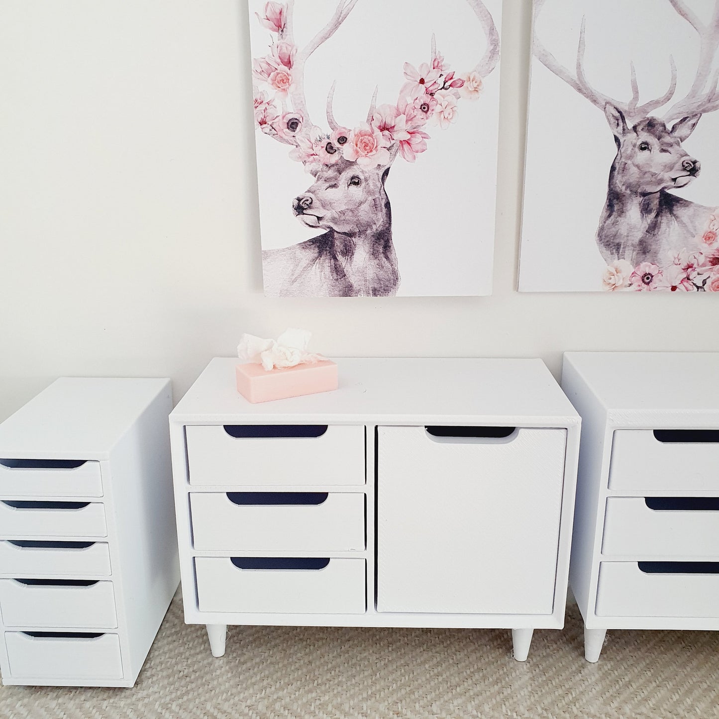Dolls House Modern Small Sideboard with 3 opening drawers & 1 cupboard, Choice of Colours 1:12th Scale, Miniature
