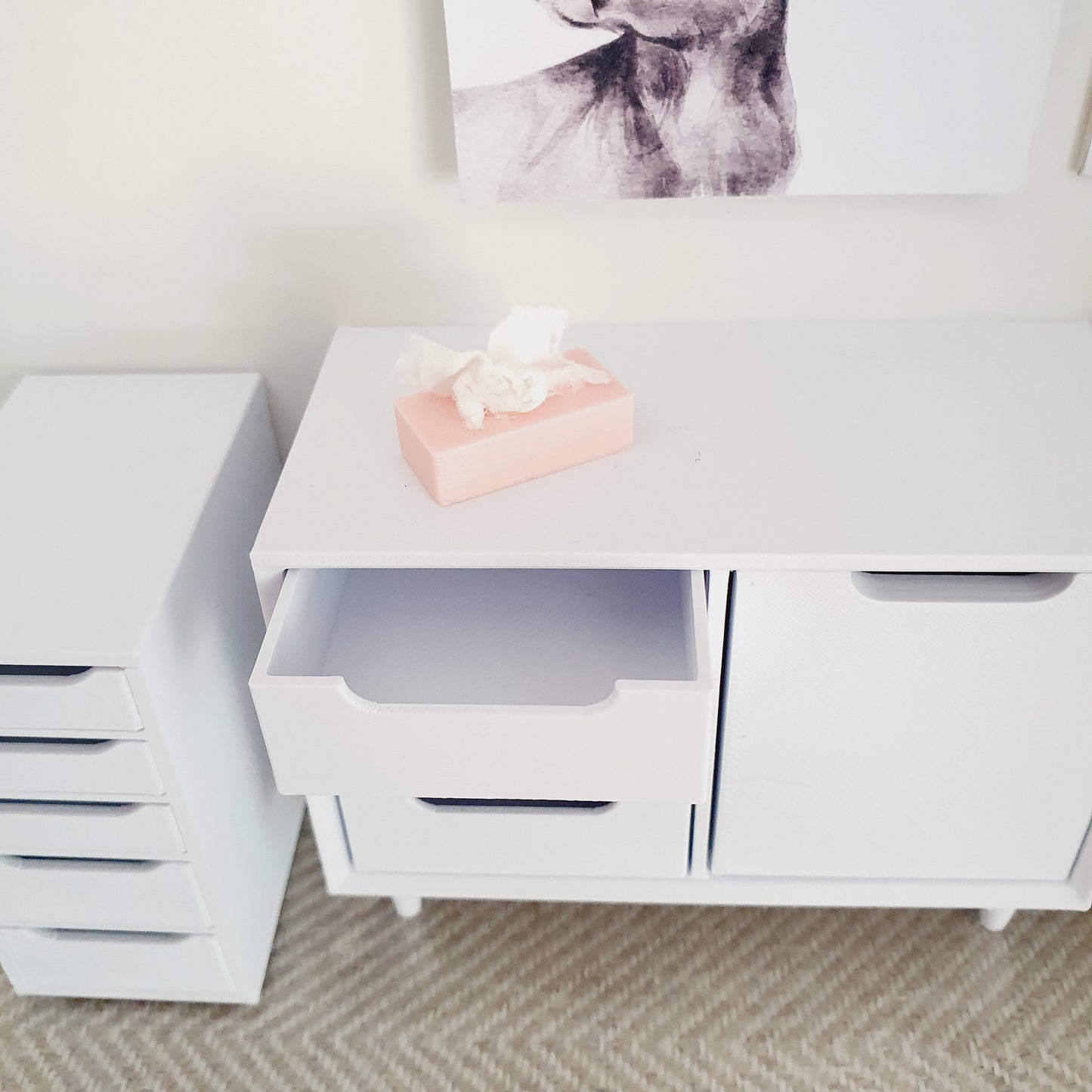 Dolls House Modern Small Sideboard with 3 opening drawers & 1 cupboard, Choice of Colours 1:12th Scale, Miniature