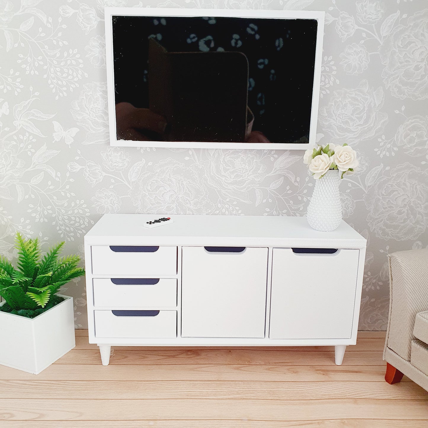 Dolls House Modern Sideboard | 3 Drawers & Double Cupboard | Choice of Colours | 1:12 Scale Miniature