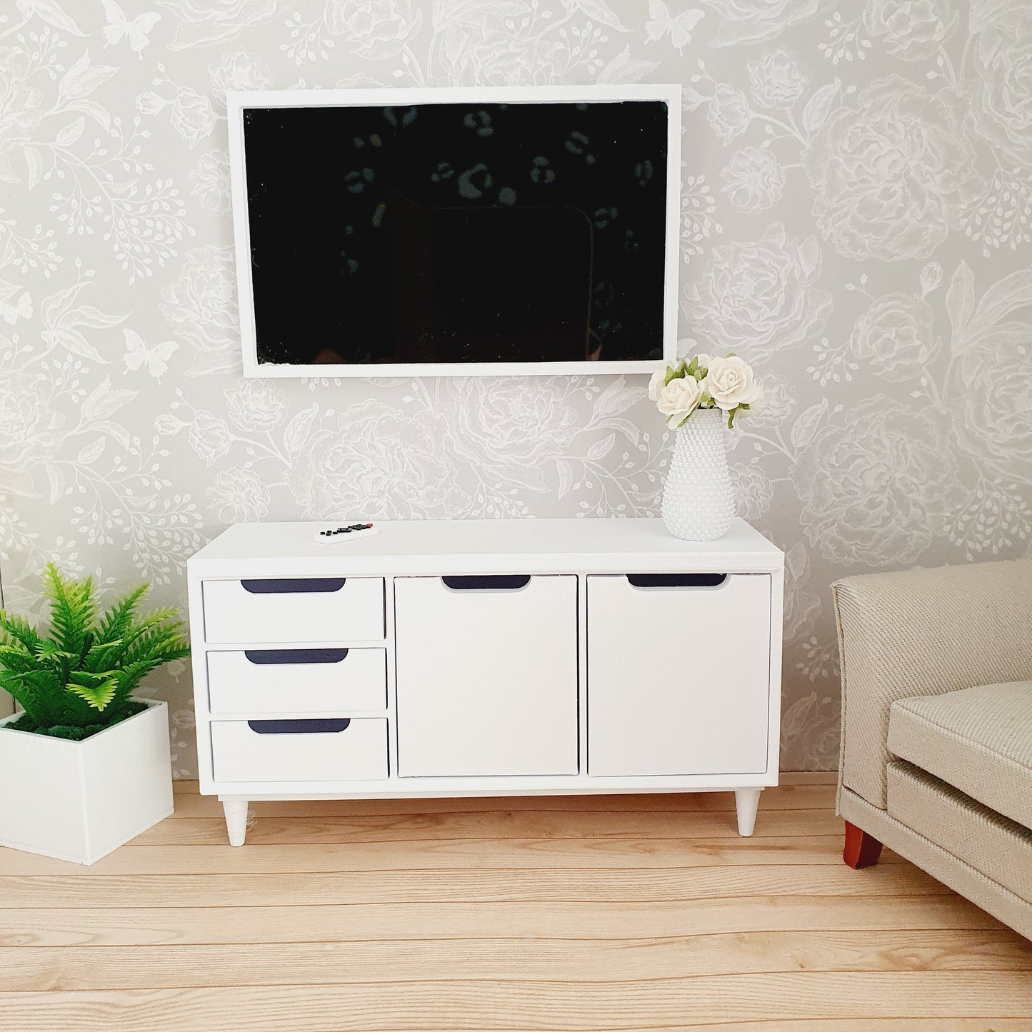 Dolls House Modern Sideboard | 3 Drawers & Double Cupboard | Choice of Colours | 1:12 Scale Miniature