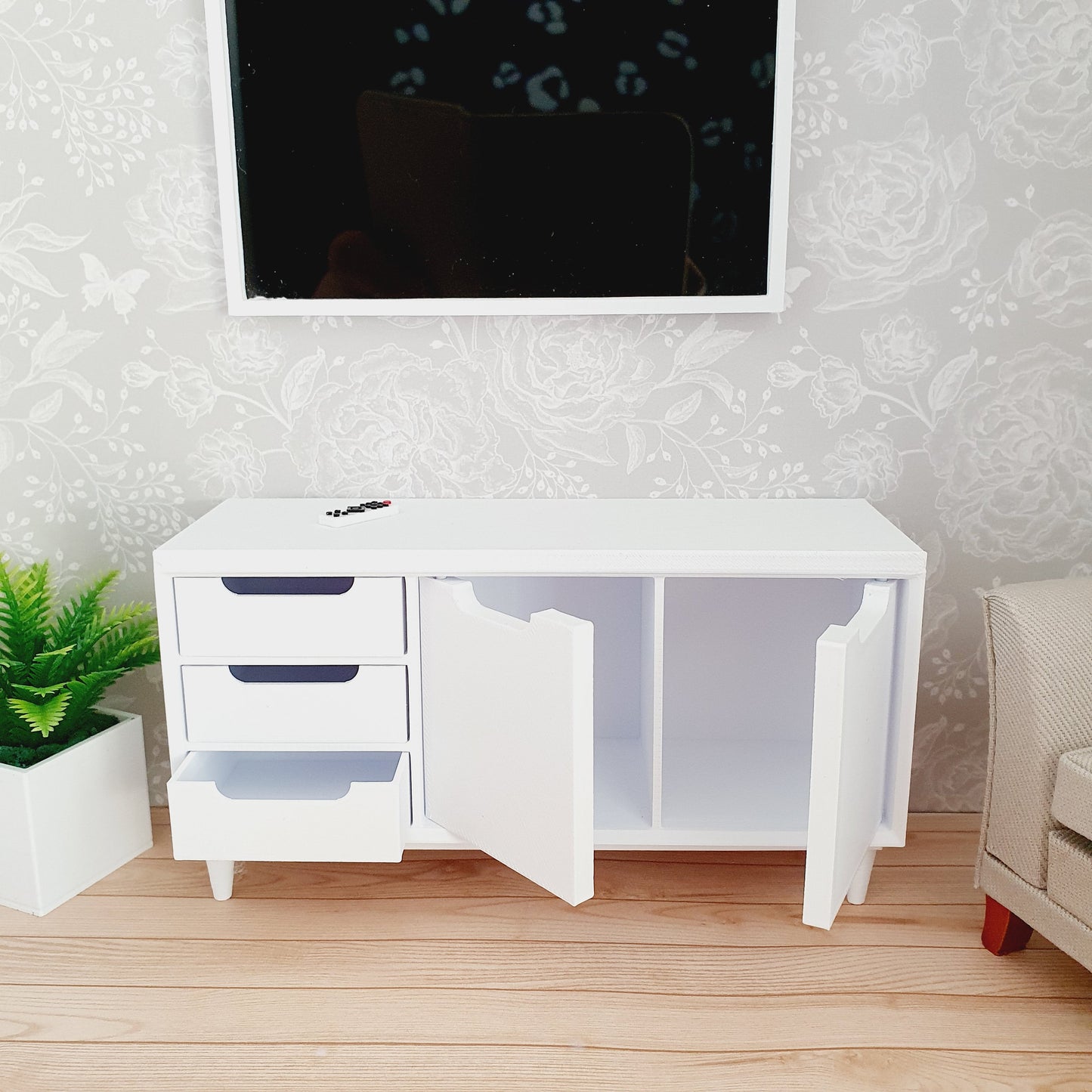 Dolls House Modern Sideboard | 3 Drawers & Double Cupboard | Choice of Colours | 1:12 Scale Miniature