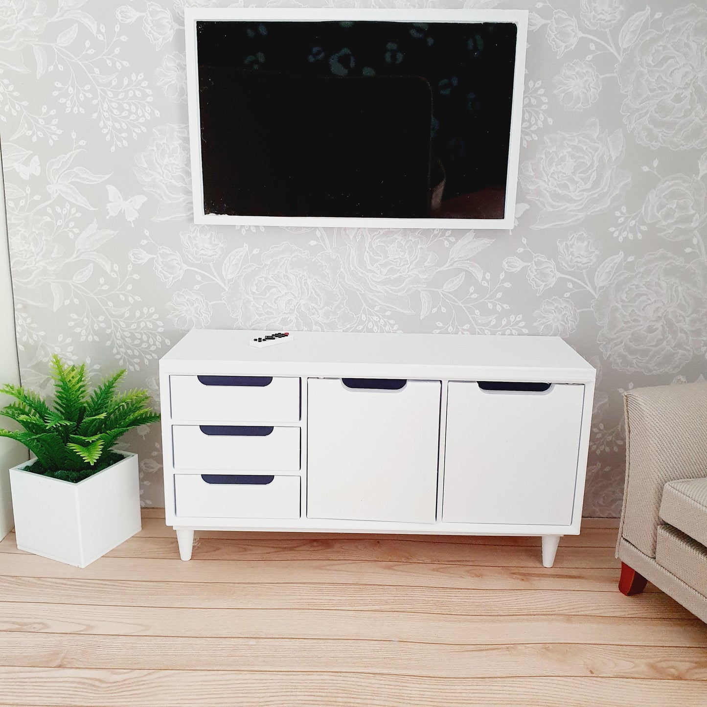 Dolls House Modern Sideboard | 3 Drawers & Double Cupboard | Choice of Colours | 1:12 Scale Miniature
