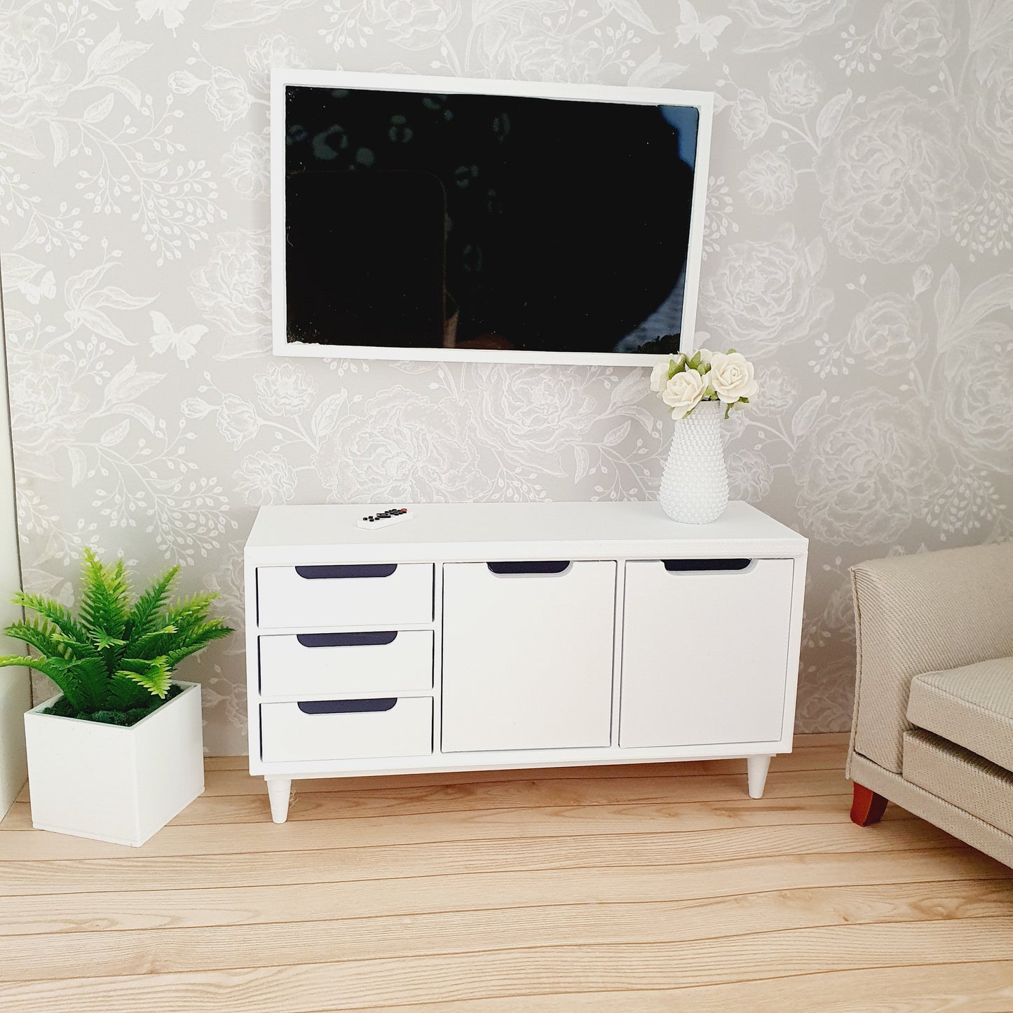 Dolls House Modern Sideboard | 3 Drawers & Double Cupboard | Choice of Colours | 1:12 Scale Miniature
