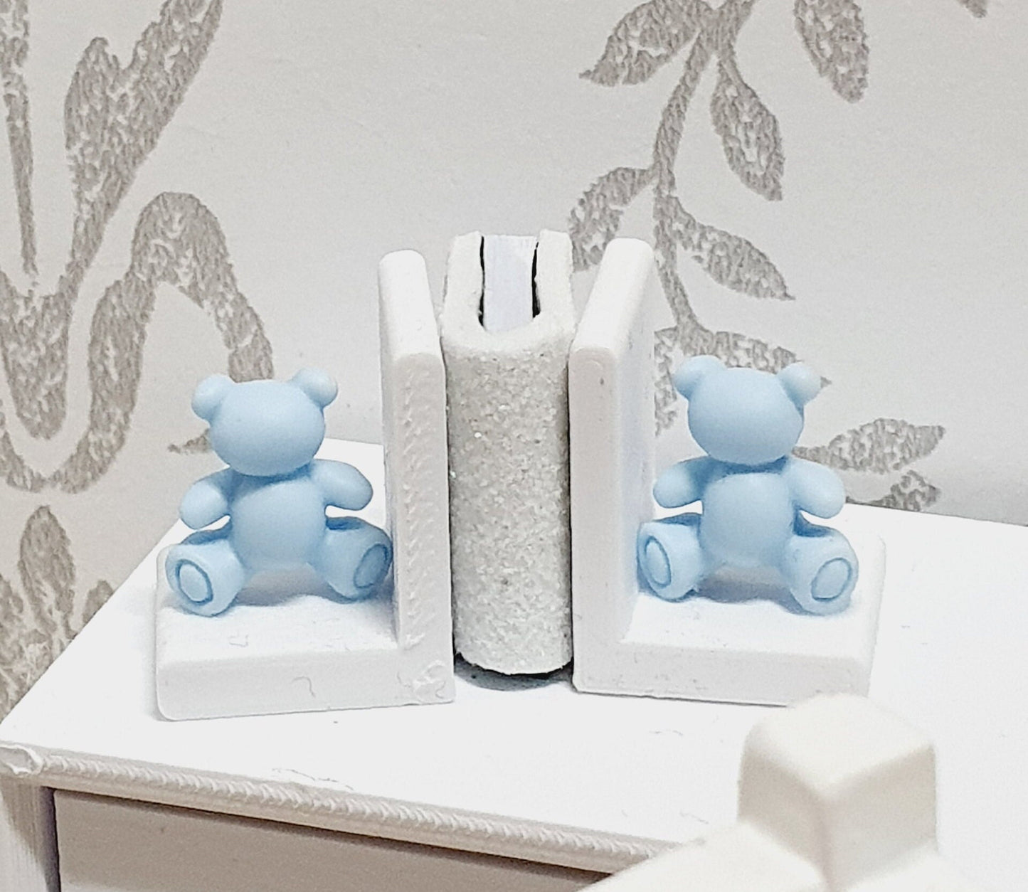 Dolls House Modern Set of Bookends with a choice of Cute Pink, Blue or Brown Teddy Bears, Miniature Bookends, Books, 12th Scale