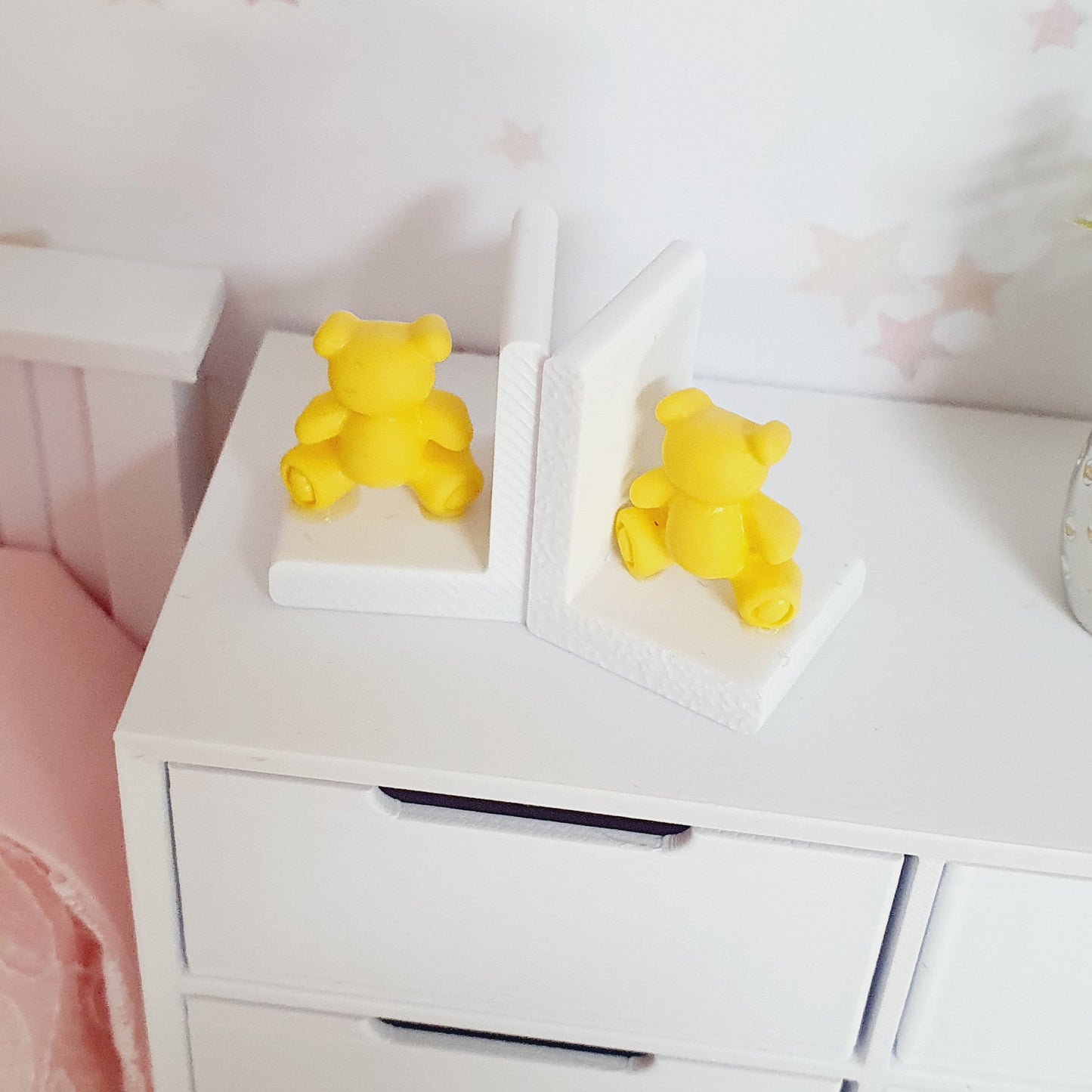 Dolls House Modern Set of Bookends with a choice of Cute Pink, Blue or Brown Teddy Bears, Miniature Bookends, Books, 12th Scale