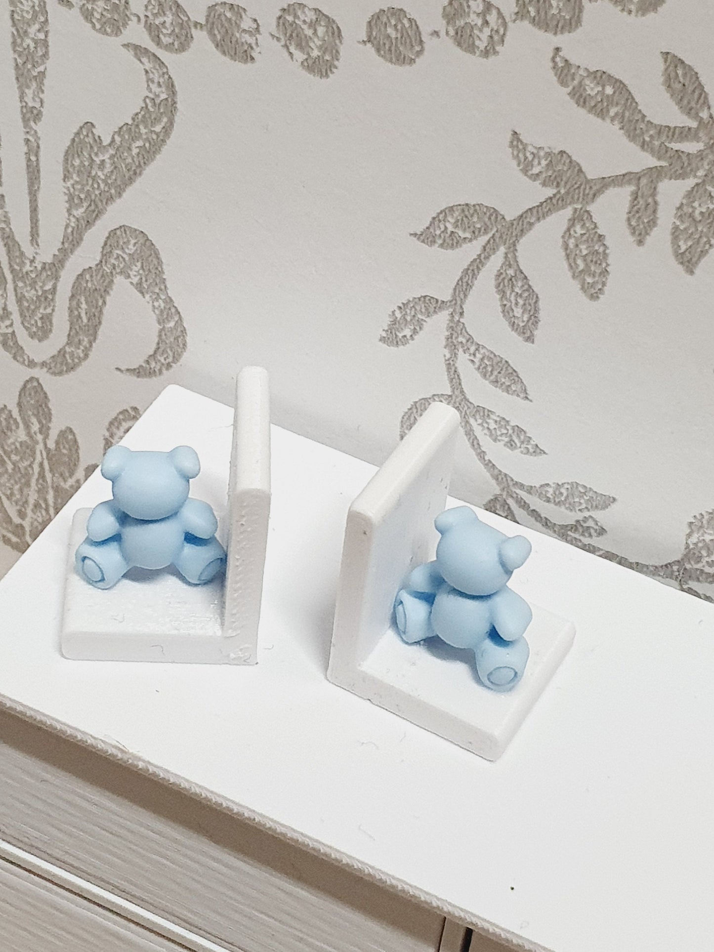 Dolls House Modern Set of Bookends with a choice of Cute Pink, Blue or Brown Teddy Bears, Miniature Bookends, Books, 12th Scale