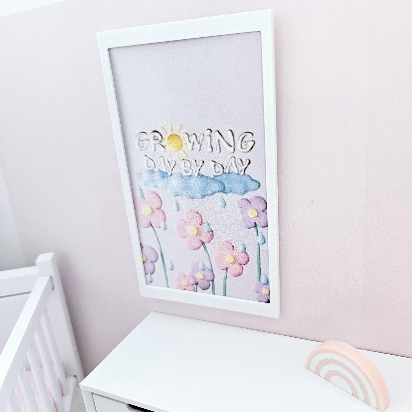 Dolls House Modern Framed Wall Art, Nursery Print. Growing Day By Day, 12th scale, miniature wall picture. Nursery wall art