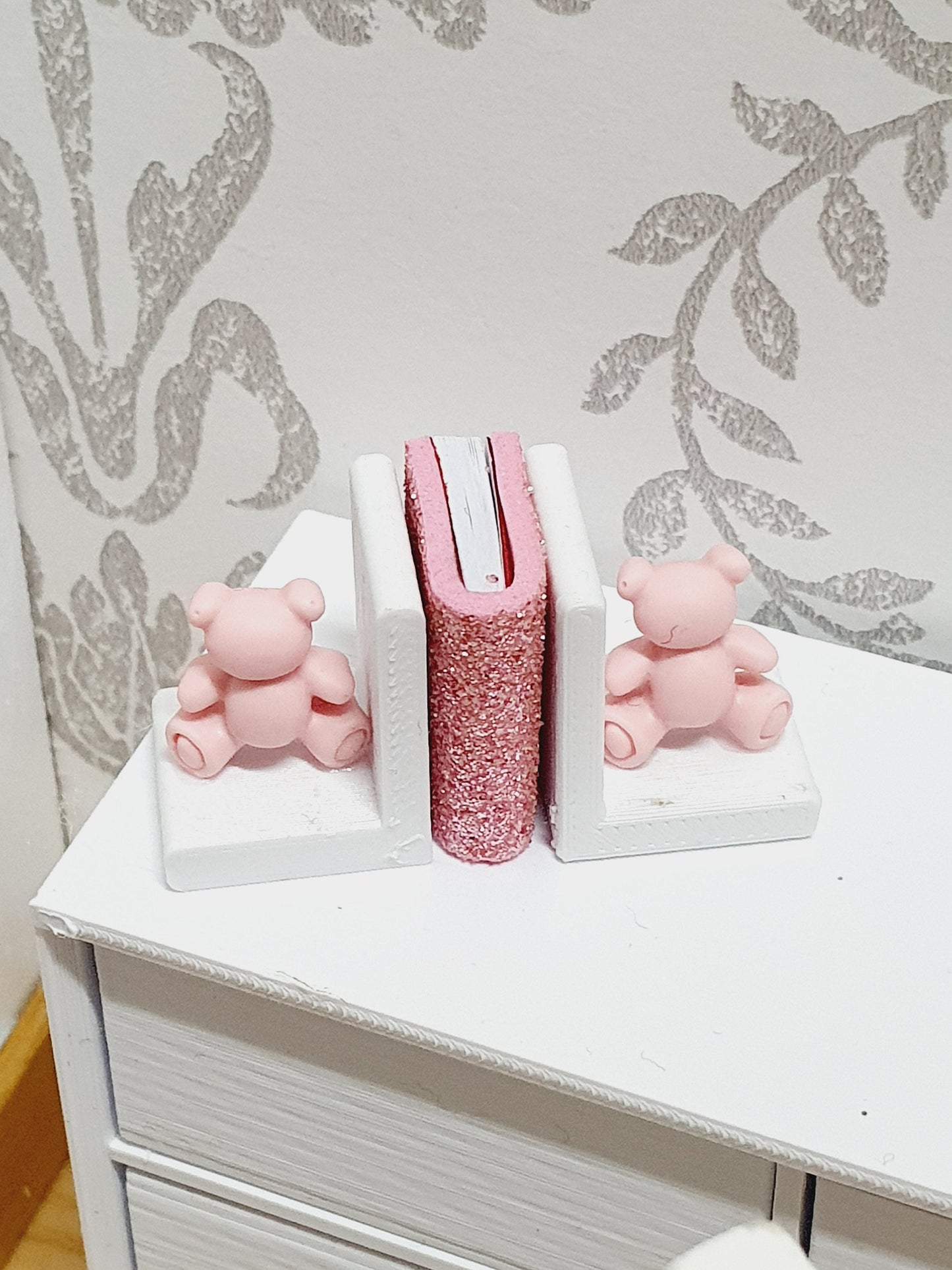 Dolls House Modern Set of Bookends with a choice of Cute Pink, Blue or Brown Teddy Bears, Miniature Bookends, Books, 12th Scale