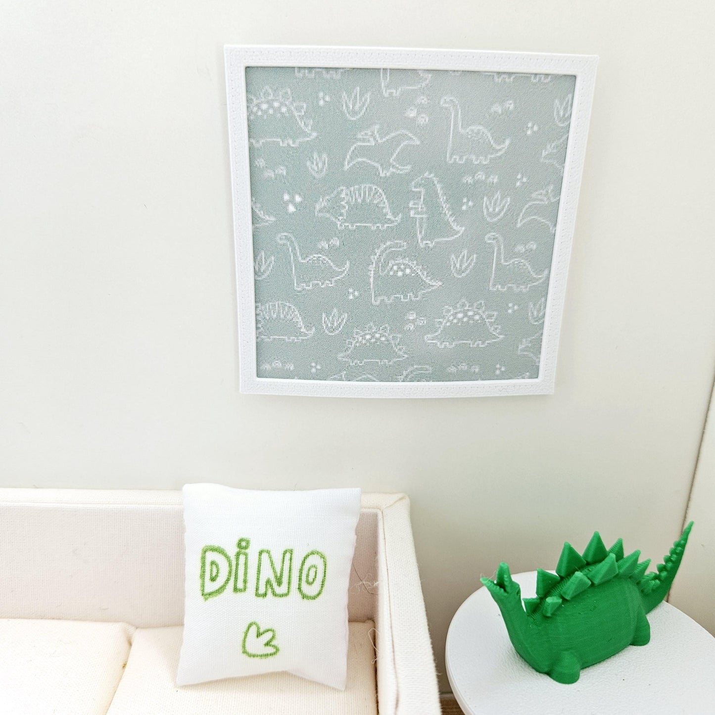 Dolls House Modern Framed Wall Art, Dinosaur picture, 12th scale, miniature wall picture, Nursery wall art