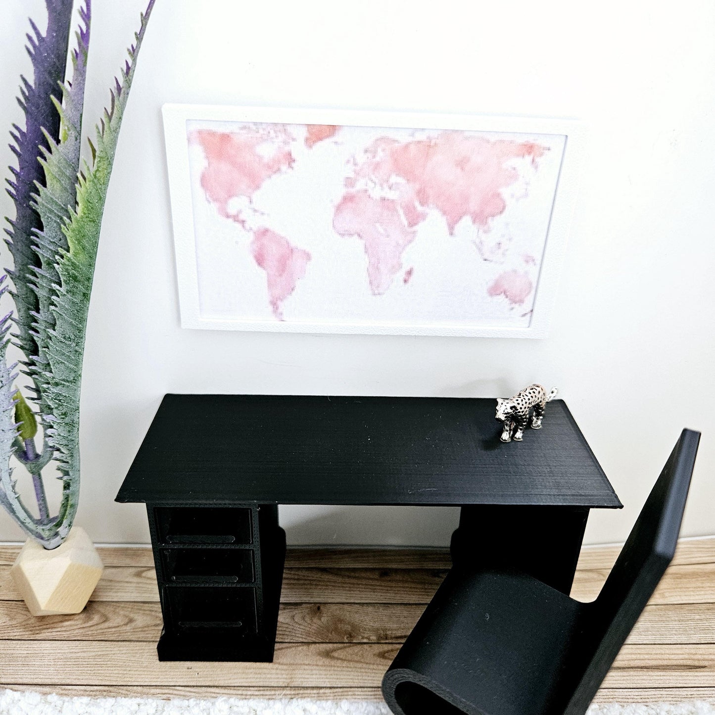 Dolls House Modern Framed Wall Art, Pink World Map print, 12th scale, miniature wall picture for any room