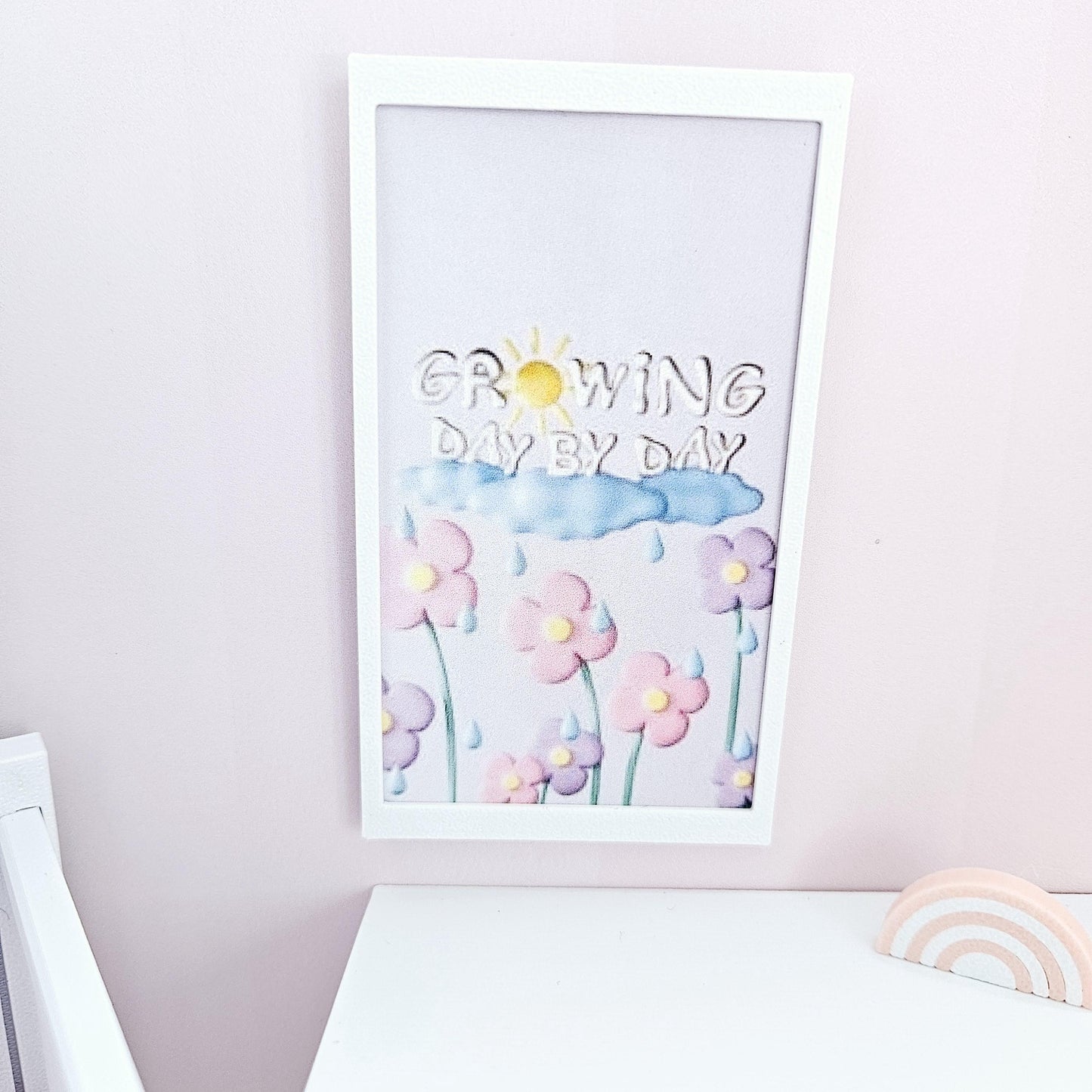 Dolls House Modern Framed Wall Art, Nursery Print. Growing Day By Day, 12th scale, miniature wall picture. Nursery wall art