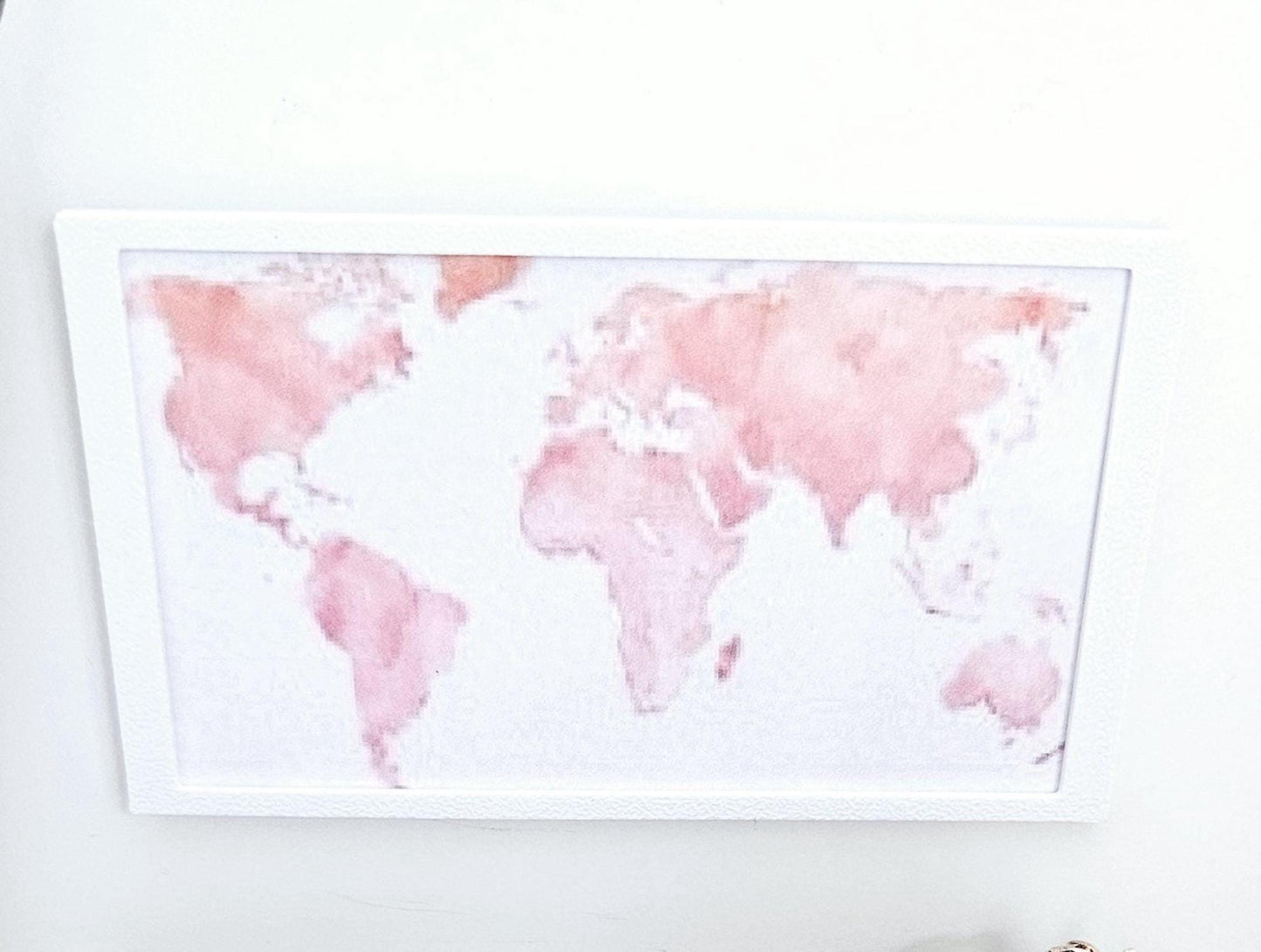 Dolls House Modern Framed Wall Art, Pink World Map print, 12th scale, miniature wall picture for any room
