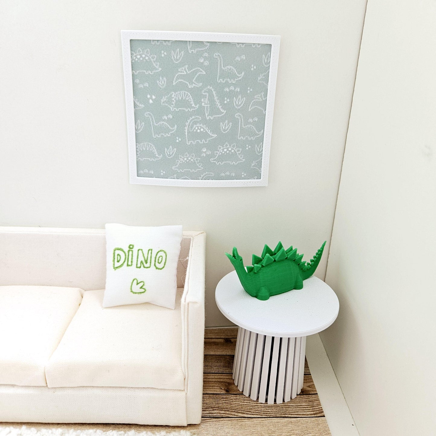 Dolls House Modern Framed Wall Art, Dinosaur picture, 12th scale, miniature wall picture, Nursery wall art