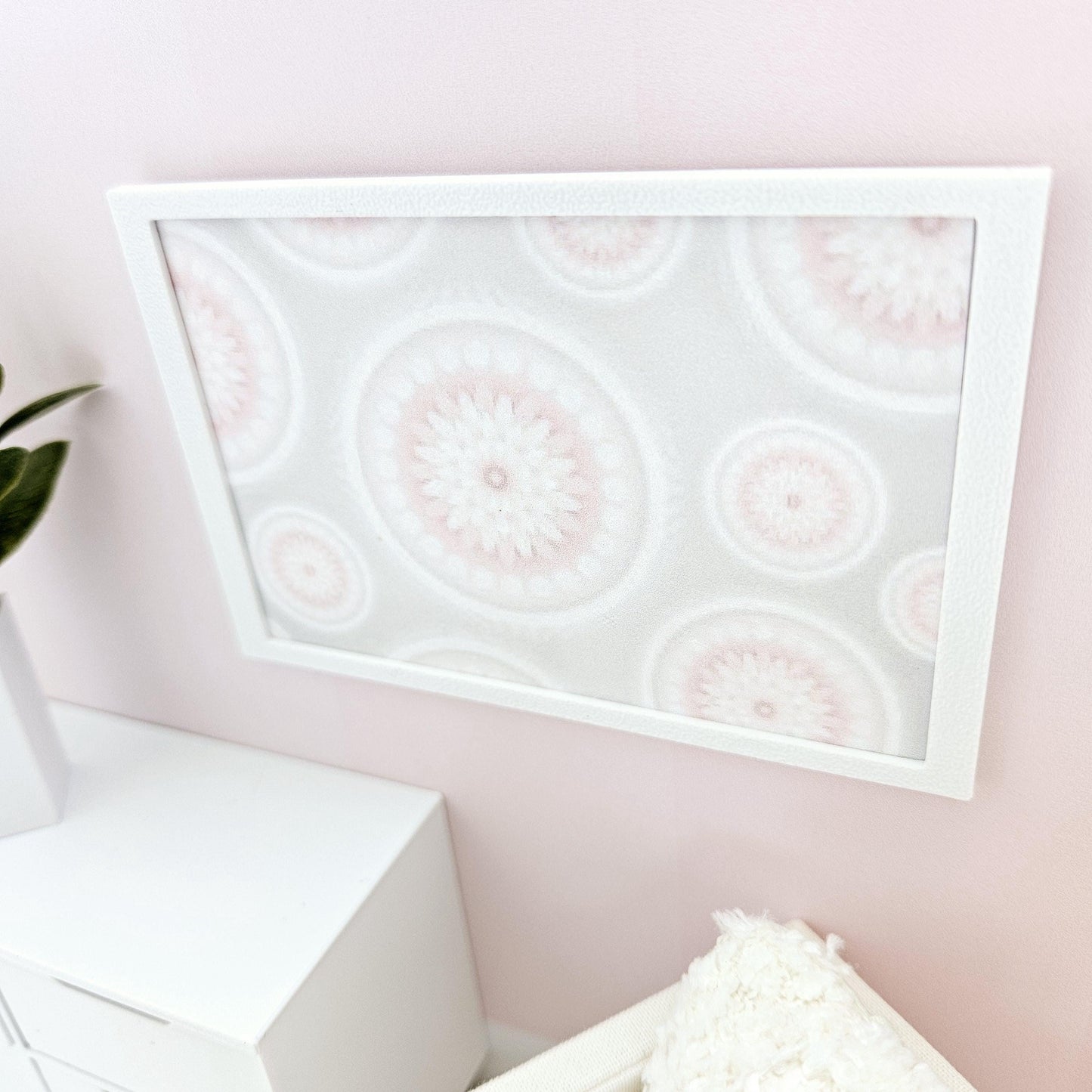 Dolls House Modern Framed Wall Art, Pretty pink circles print, 12th scale, miniature wall picture for any room