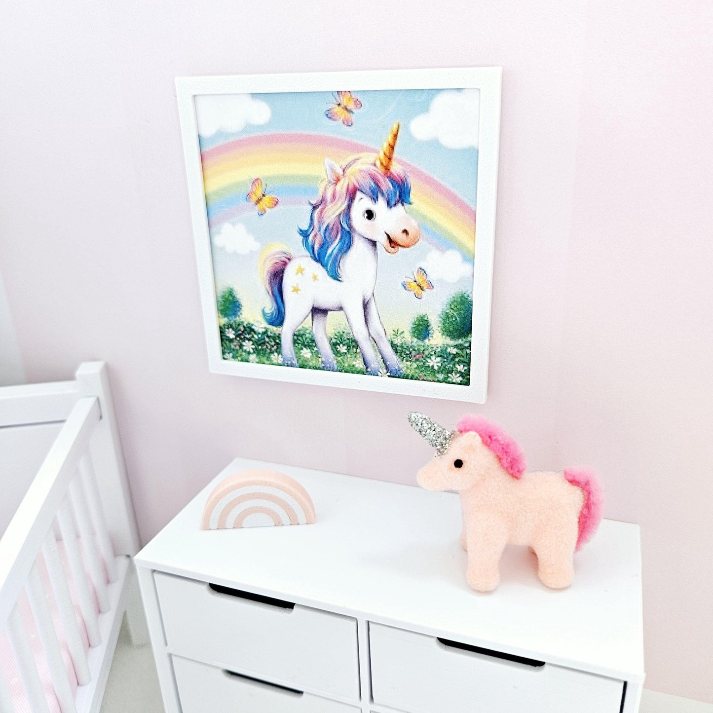 Dolls House Modern Framed Wall Art, Unicorn picture, 12th scale, miniature wall picture, Nursery wall art