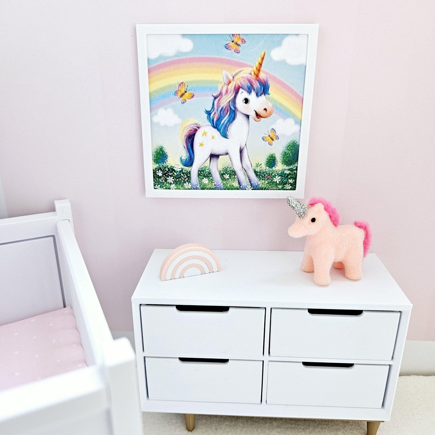 Dolls House Modern Framed Wall Art, Unicorn picture, 12th scale, miniature wall picture, Nursery wall art