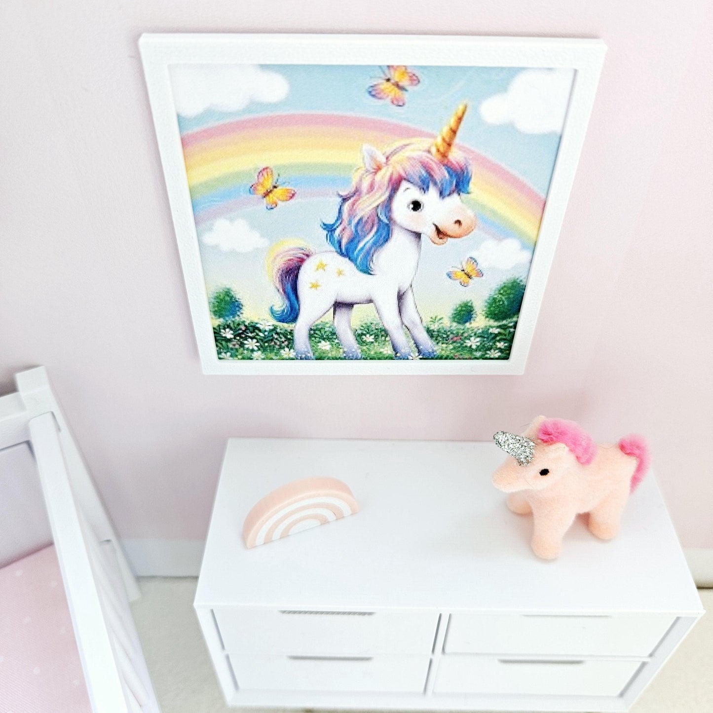 Dolls House Modern Framed Wall Art, Unicorn picture, 12th scale, miniature wall picture, Nursery wall art