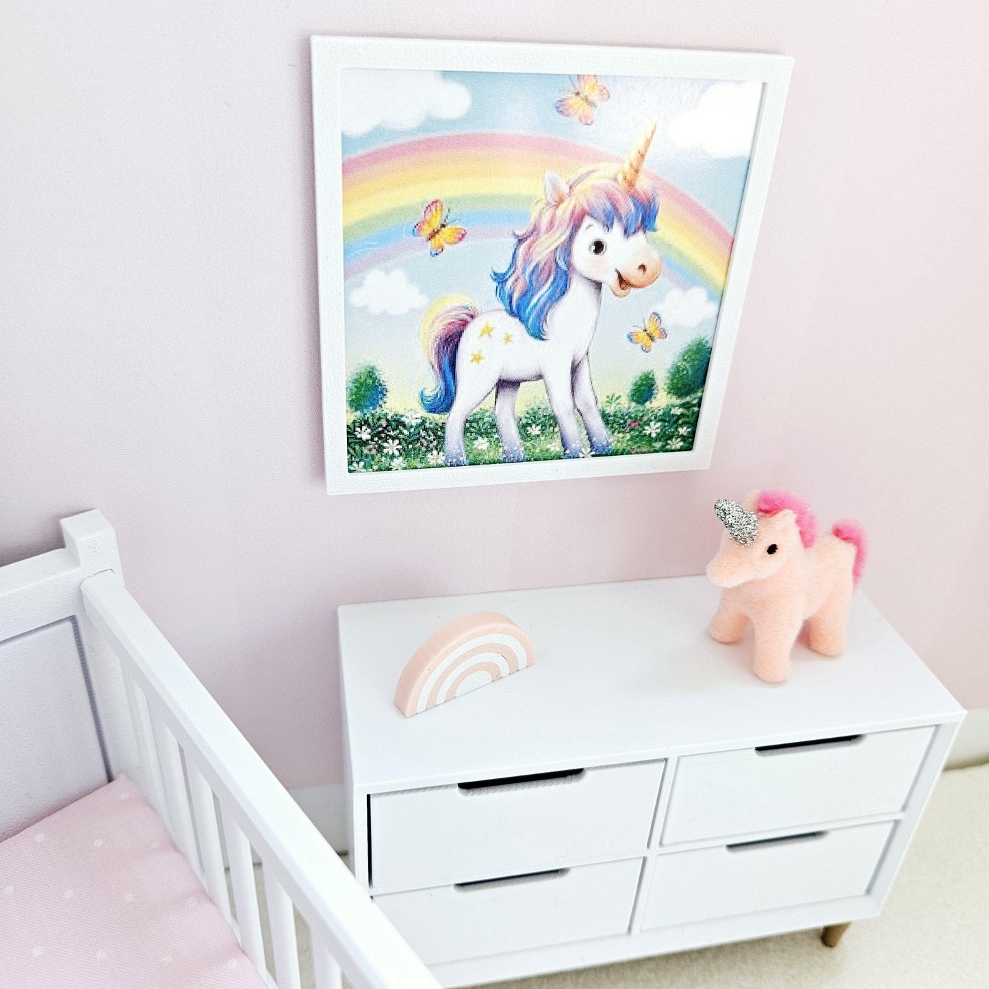 Dolls House Modern Framed Wall Art, Unicorn picture, 12th scale, miniature wall picture, Nursery wall art