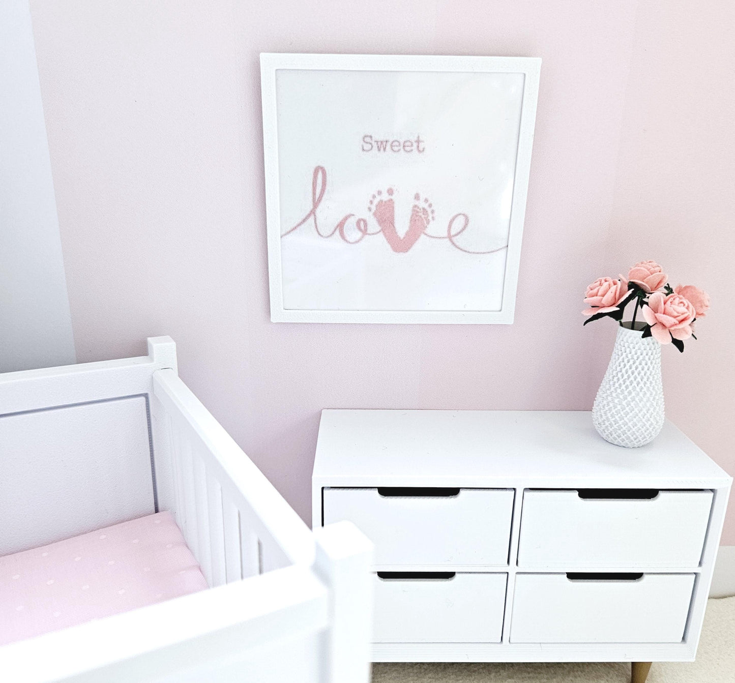 Dolls House Modern Framed Wall Art, Pink baby or Blue love picture, 12th scale, miniature wall picture, Nursery wall art
